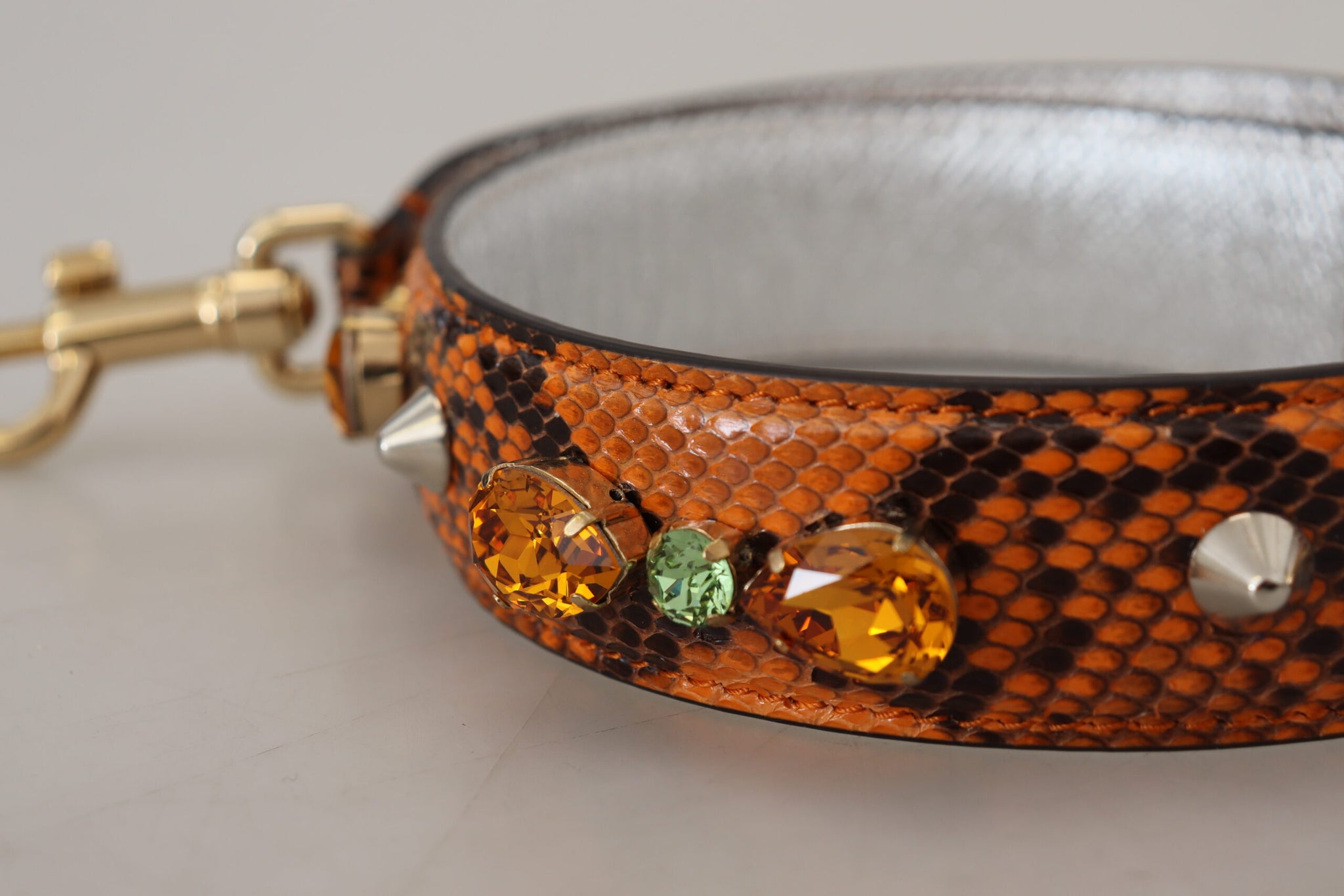 Dolce & Gabbana Orange Crystals Leather Bag Accessory Shoulder Strap
