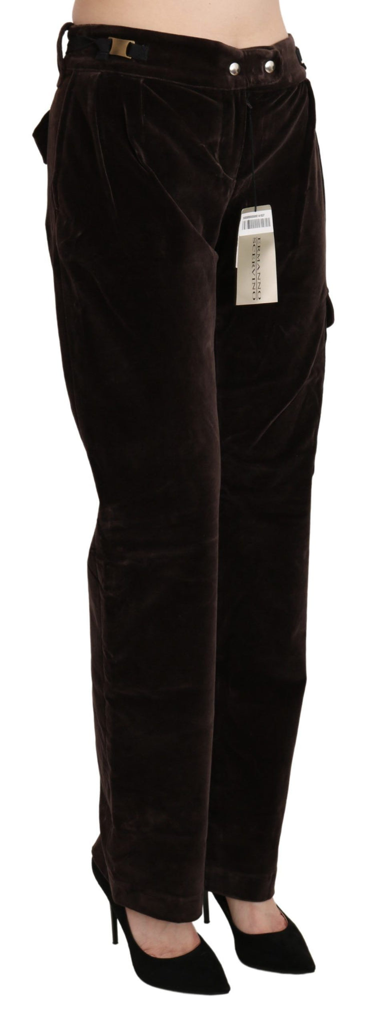 Brown High Waist Cargo Straight Cotton Pants
