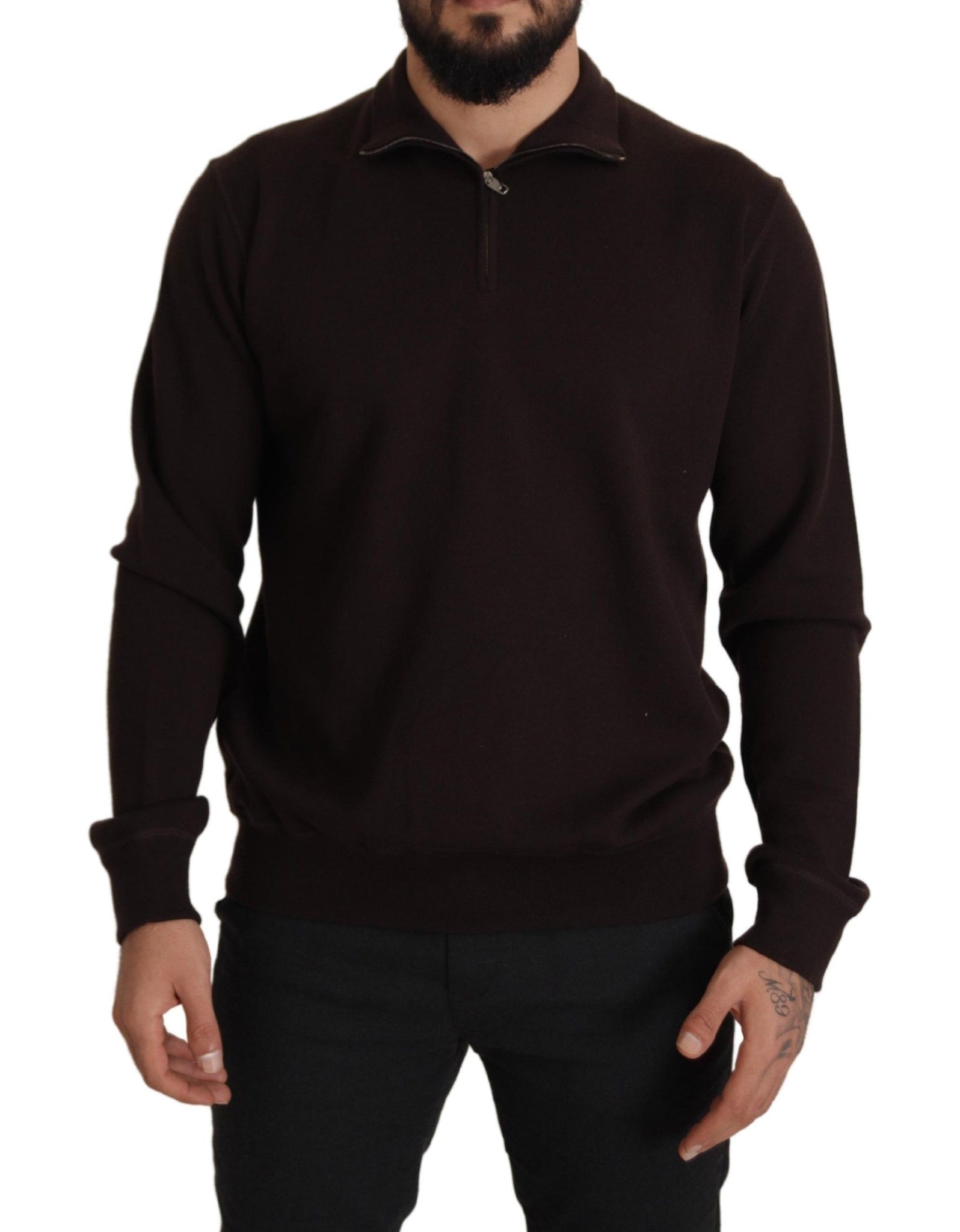Brown Cashmere Collared Pullover Sweater