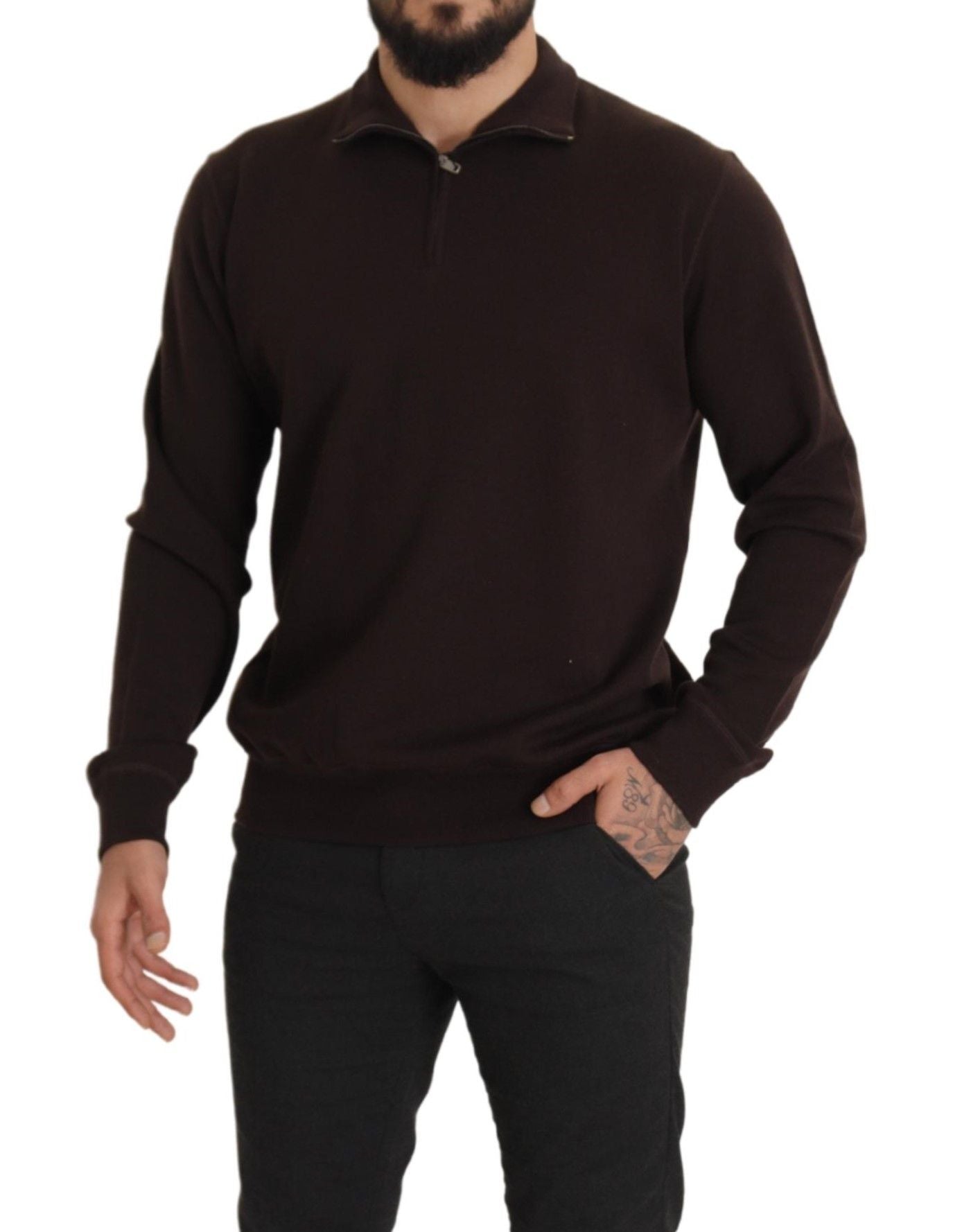 Brown Cashmere Collared Pullover Sweater