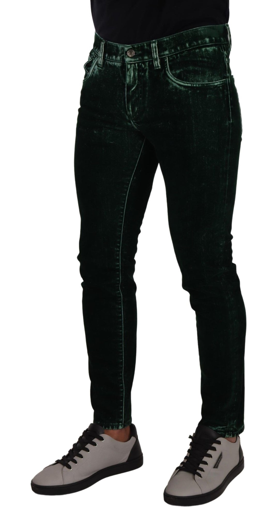 Green Cotton Stretch Skinny Slim Fit Jeans
