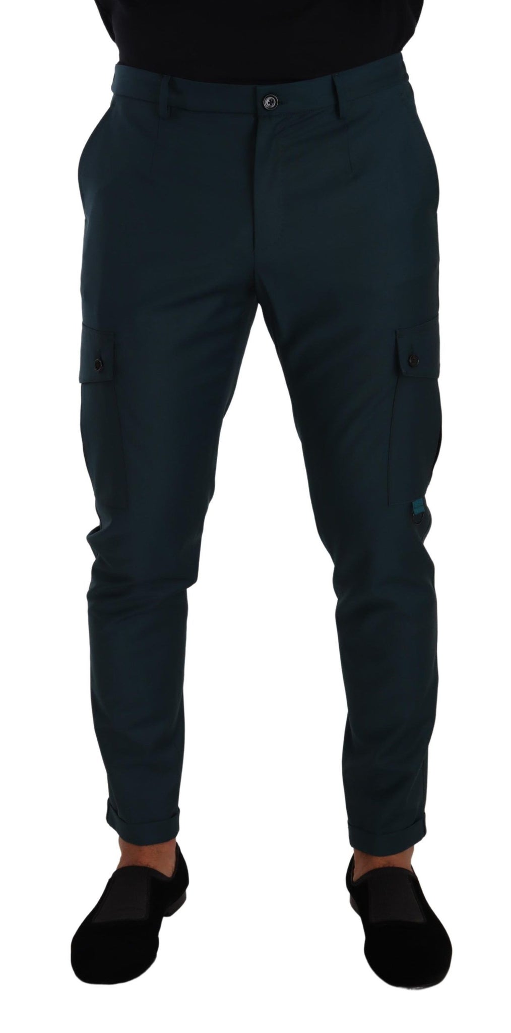 lue Green Wool Cargo Skinny Men Trouser Pants