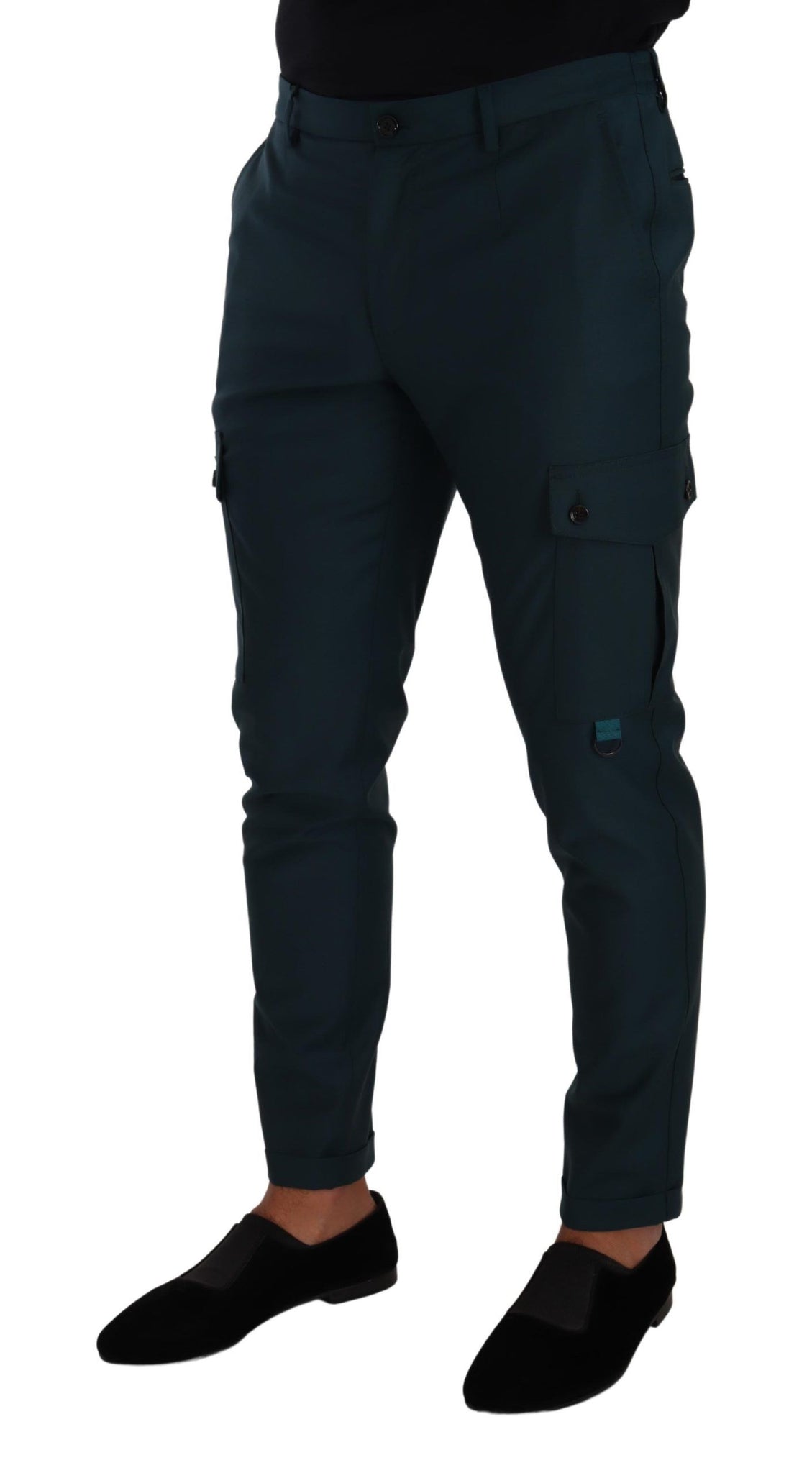 lue Green Wool Cargo Skinny Men Trouser Pants