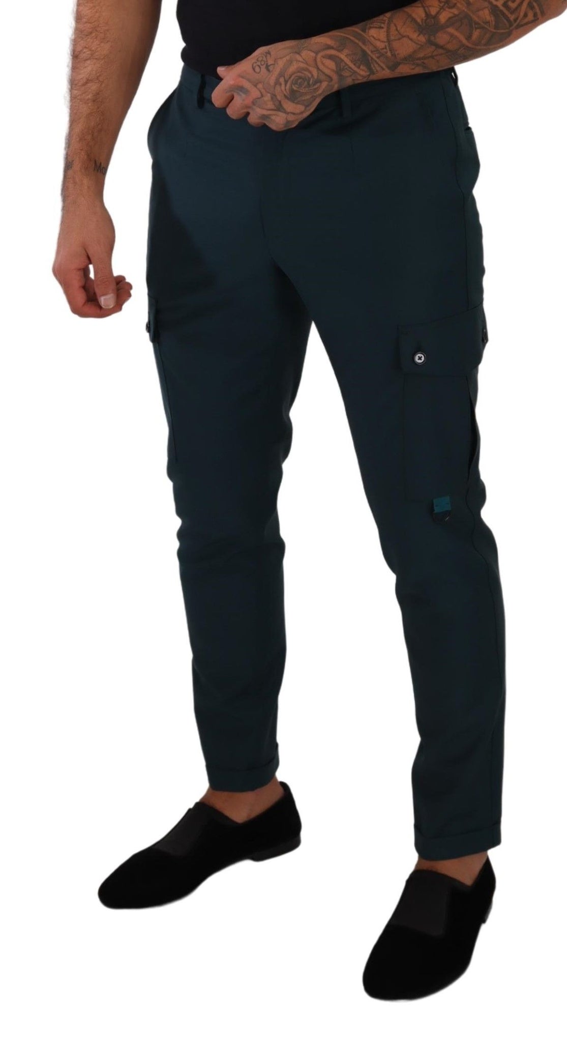 lue Green Wool Cargo Skinny Men Trouser Pants