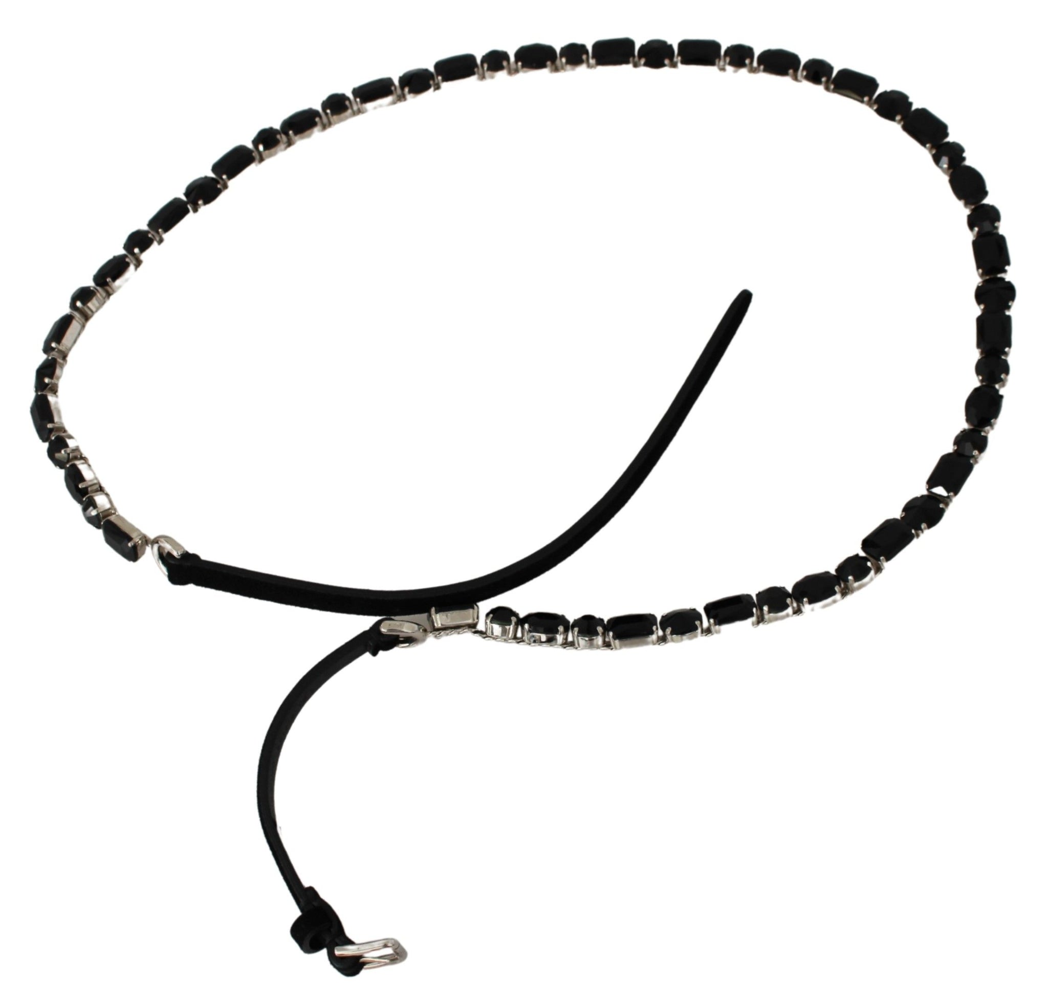 Dolce & Gabbana Black Leather Crystals Waist Belt