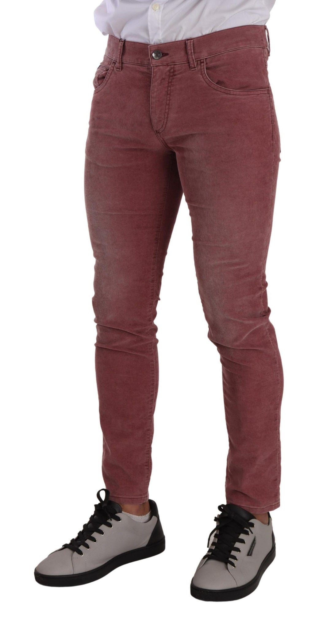 Pink Corduroy Cotton Skinny Men Denim Jeans