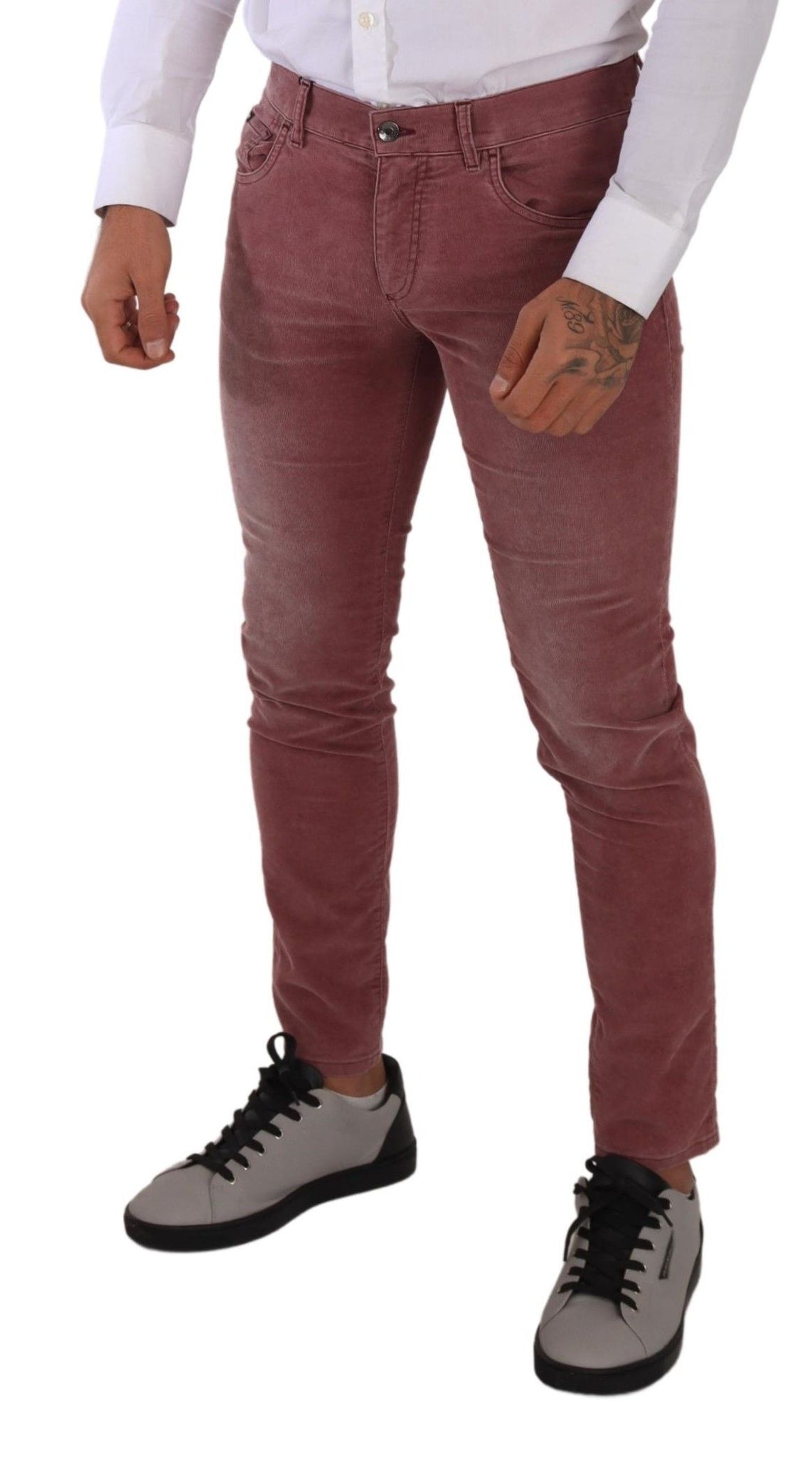 Pink Corduroy Cotton Skinny Men Denim Jeans