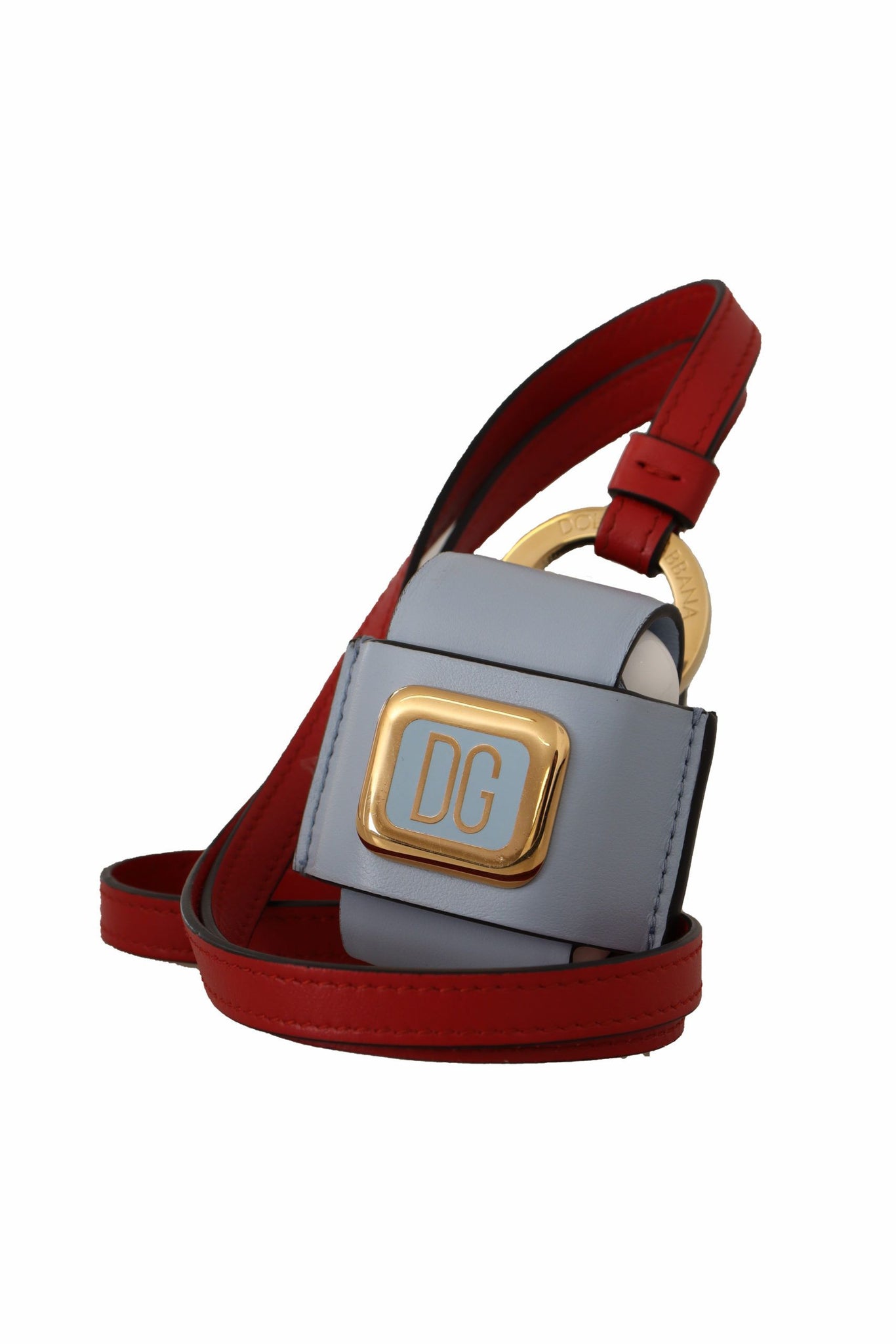 Light Blue Red Leather Strap Gold Metal Airpods Case