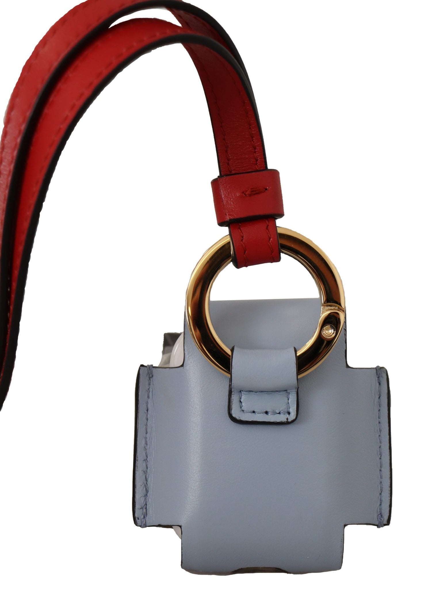 Light Blue Red Leather Strap Gold Metal Airpods Case