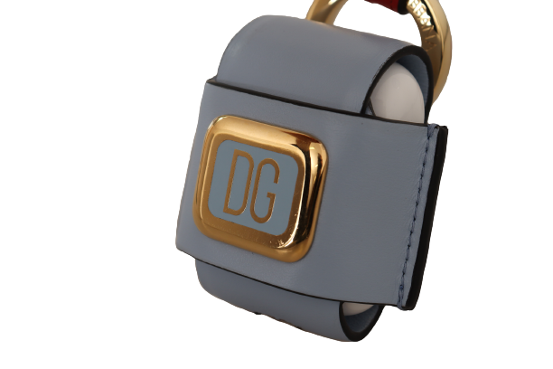 Light Blue Red Leather Strap Gold Metal Airpods Case