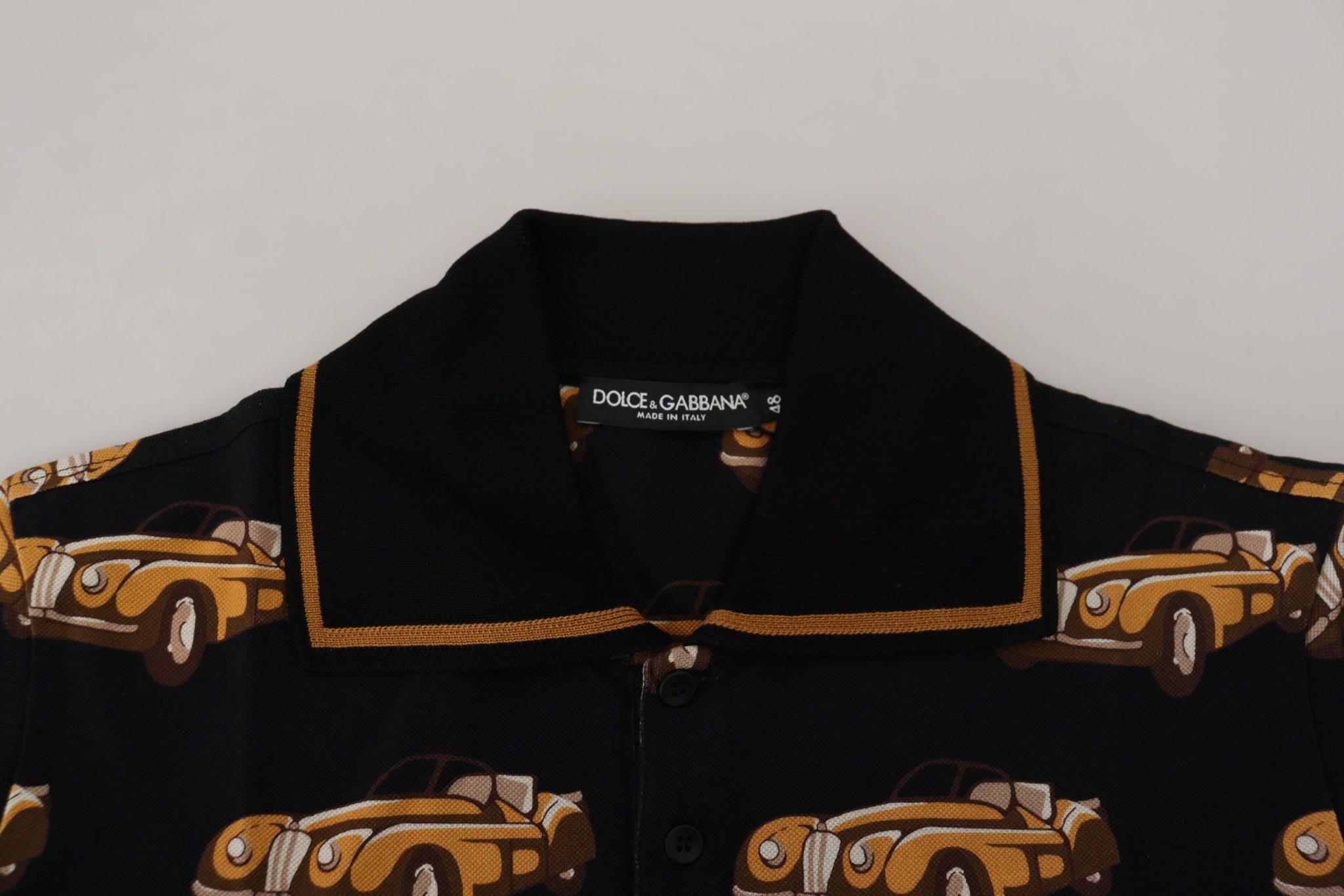 Black Car Print Short Sleeve Polo T-shirt