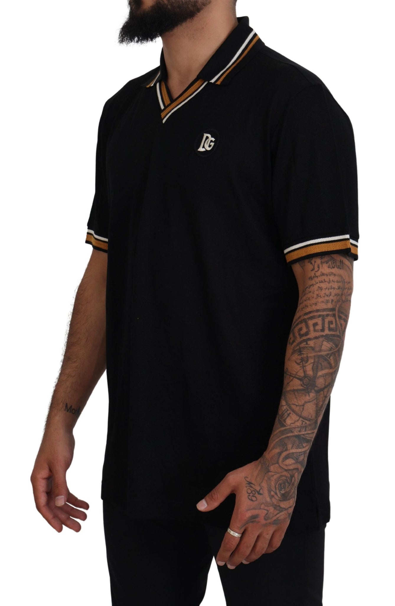 Black Silk Collar Short Sleeve Polo  T-shirt