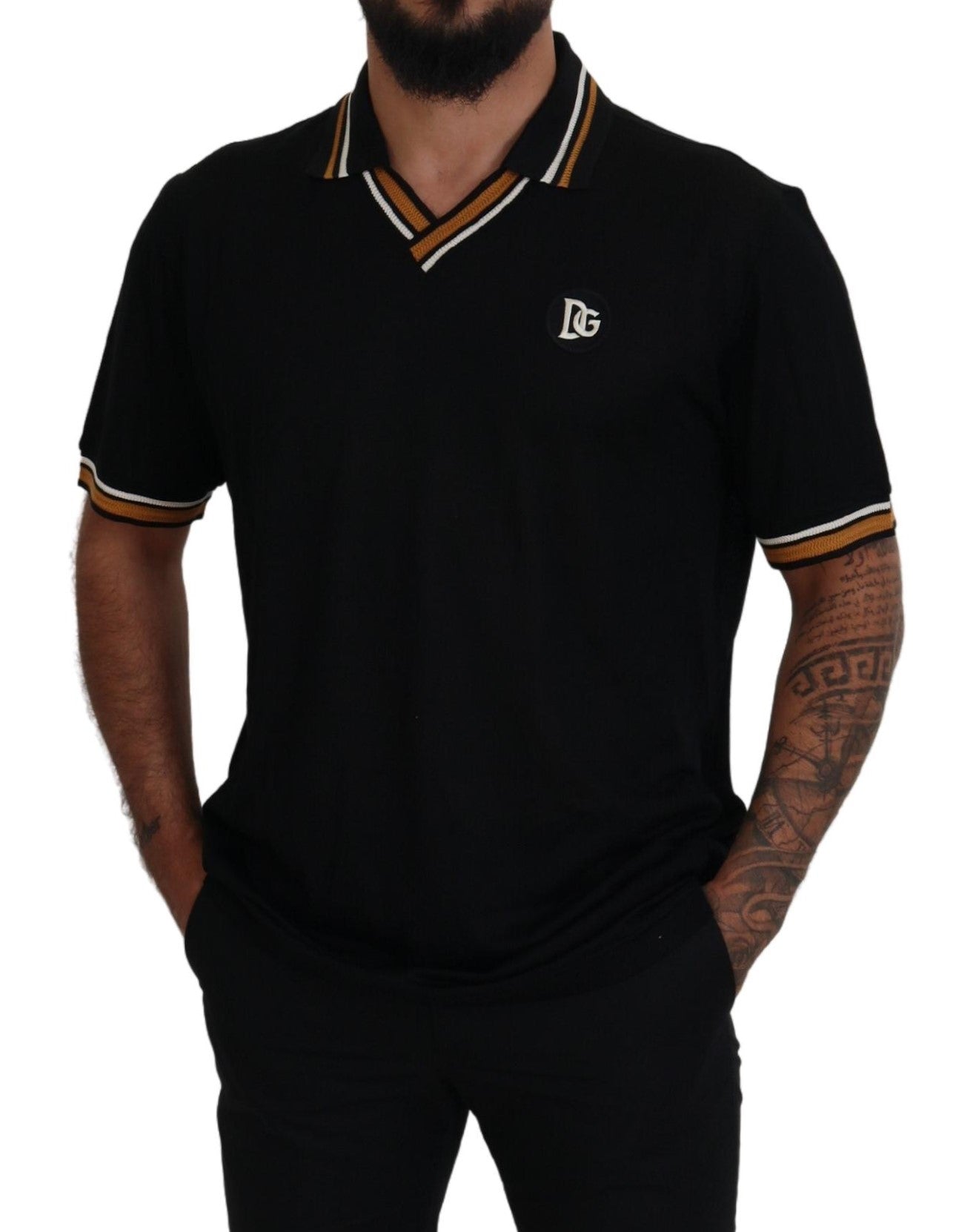 Black Silk Collar Short Sleeve Polo  T-shirt