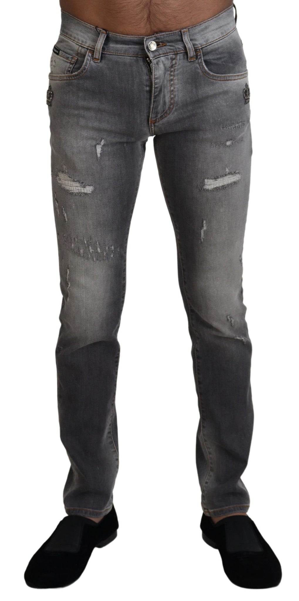 Gray Washed Cotton Skinny Denim Jeans