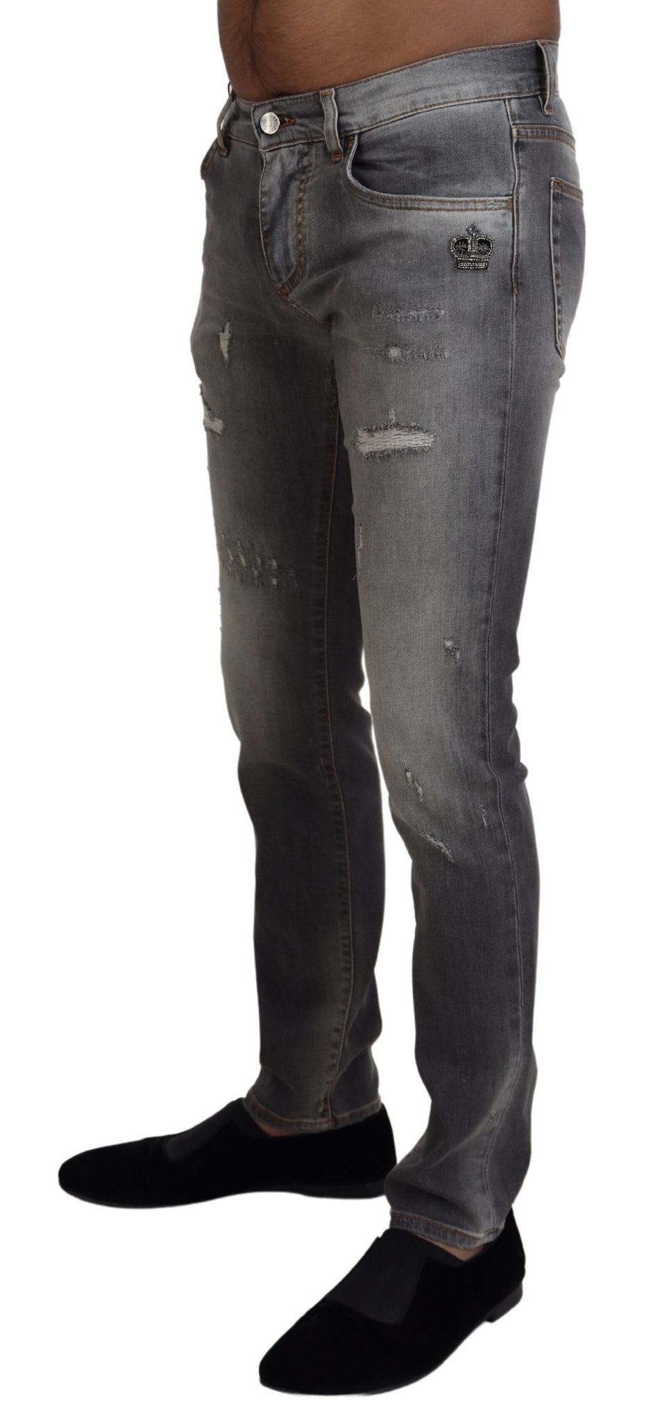 Gray Washed Cotton Skinny Denim Jeans