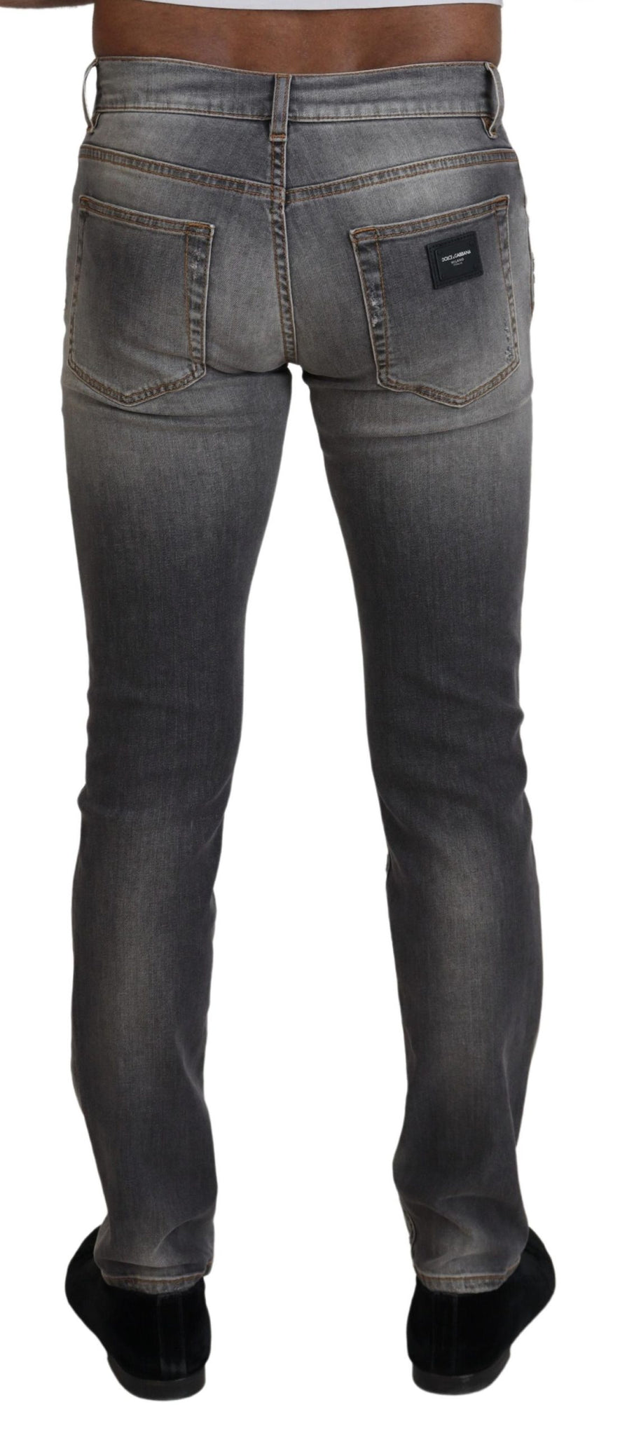 Gray Washed Cotton Skinny Denim Jeans