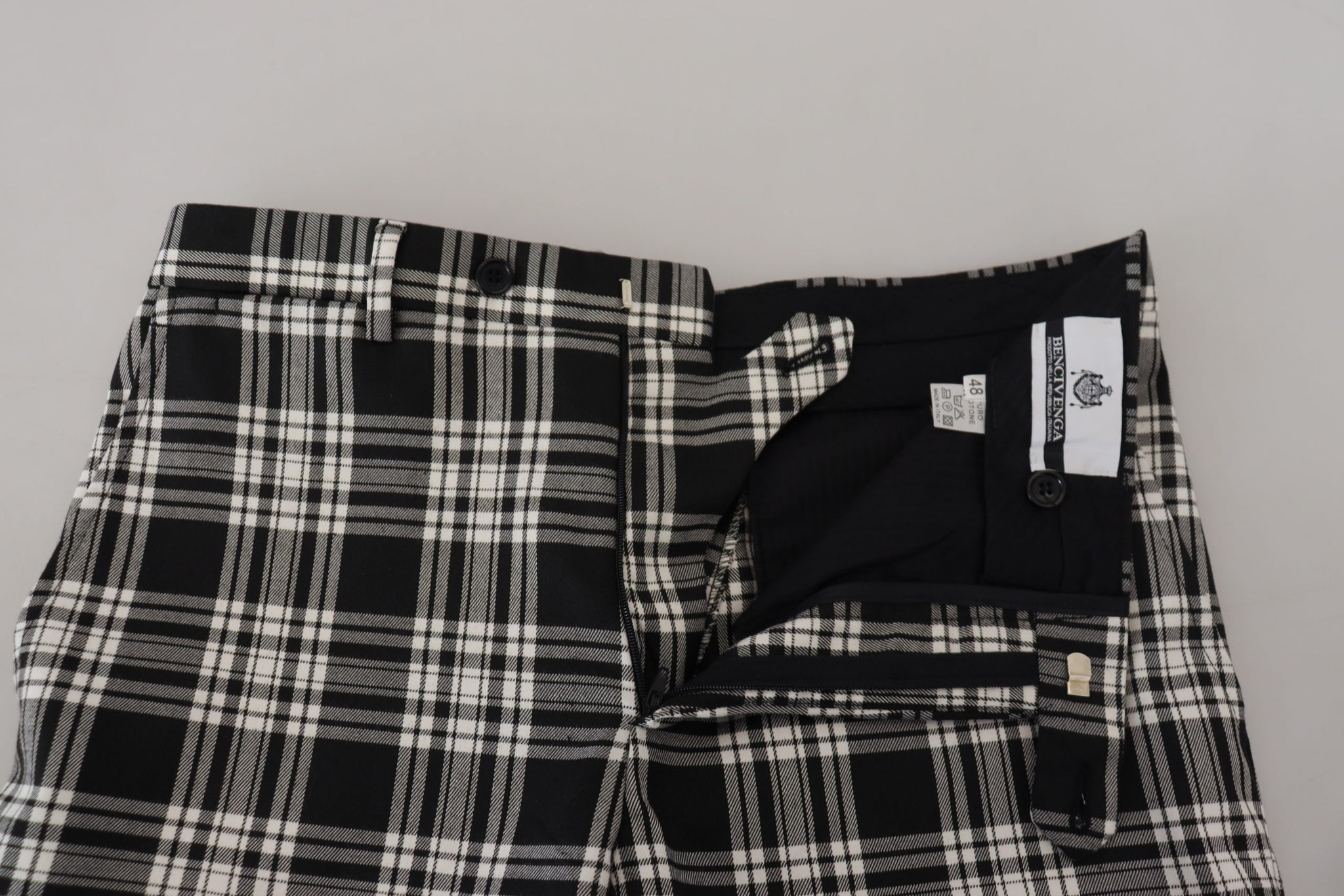 Black Checkered Cotton Men Casual Pants