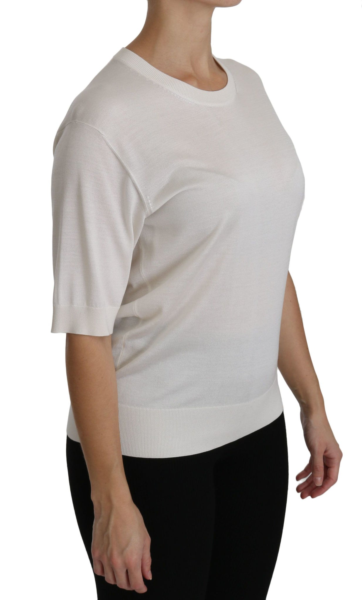 Silk White Crew Neck Short Sleeve Top Blouse