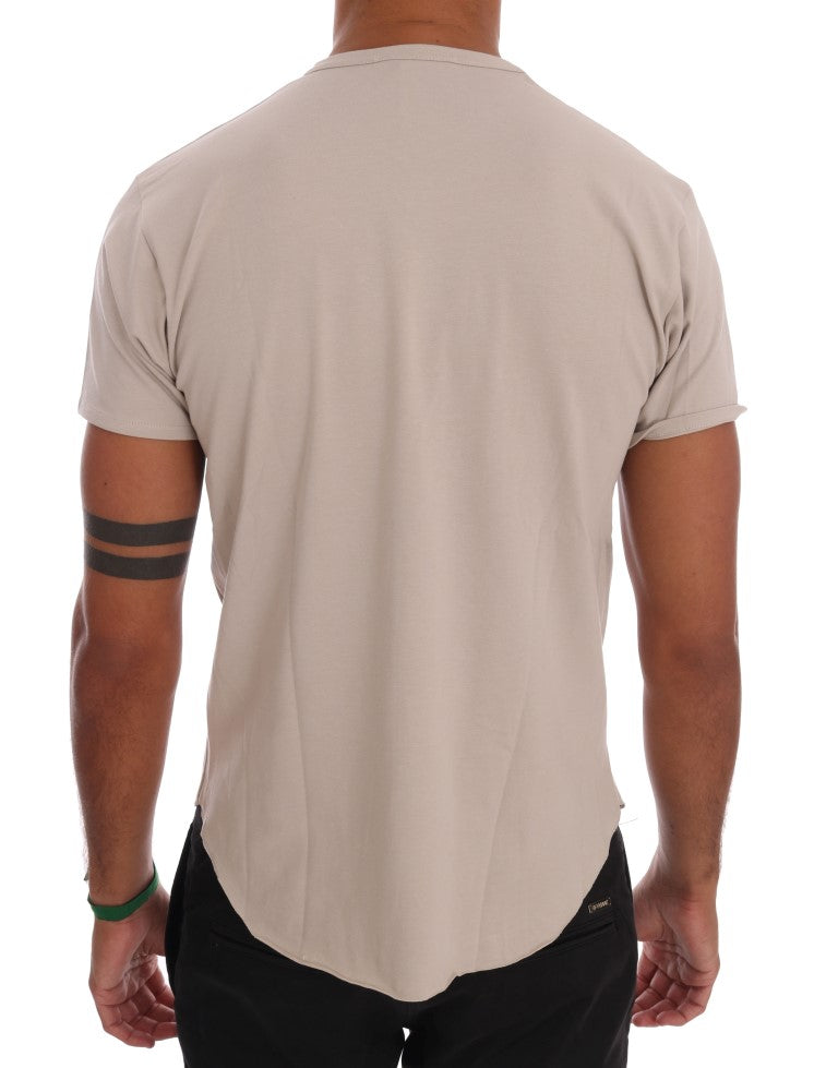 Daniele Alessandrini Beige Cotton Stretch Crew Neck T-shirt