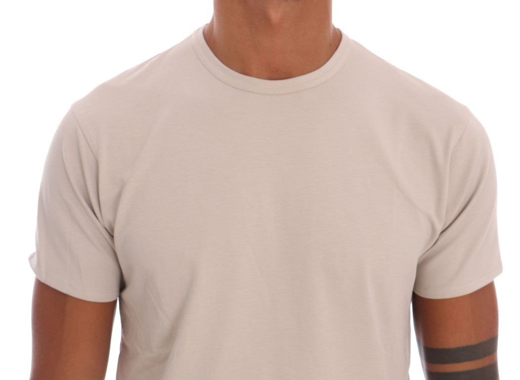 Daniele Alessandrini Beige Cotton Stretch Crew Neck T-shirt