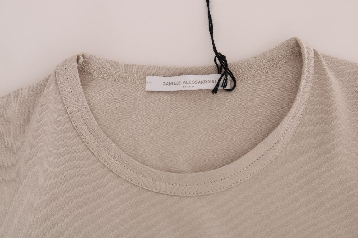 Daniele Alessandrini Beige Cotton Stretch Crew Neck T-shirt