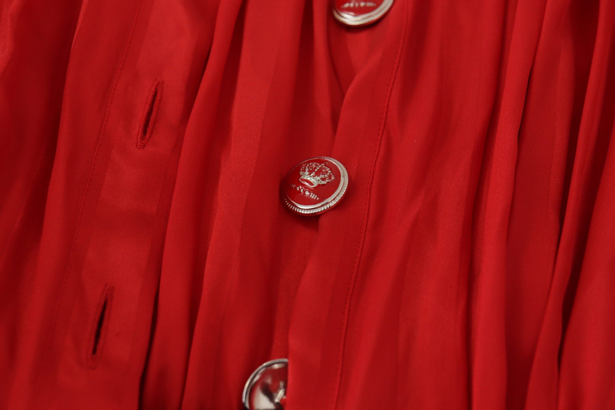 Dolce & Gabbana Red Button Down Belted Midi Satin Silk Dress