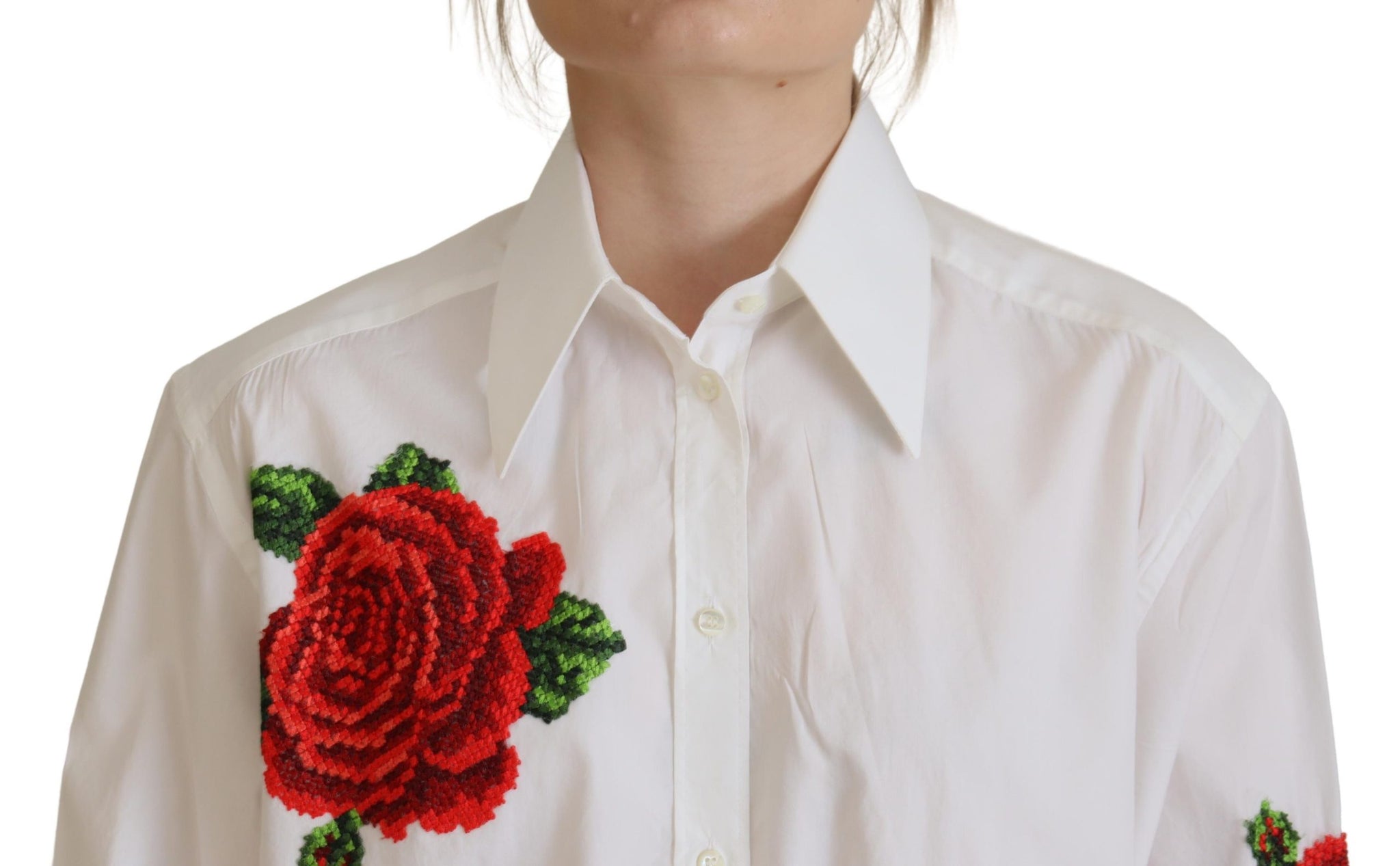 White Cotton Flower Embroidery Shirt Top