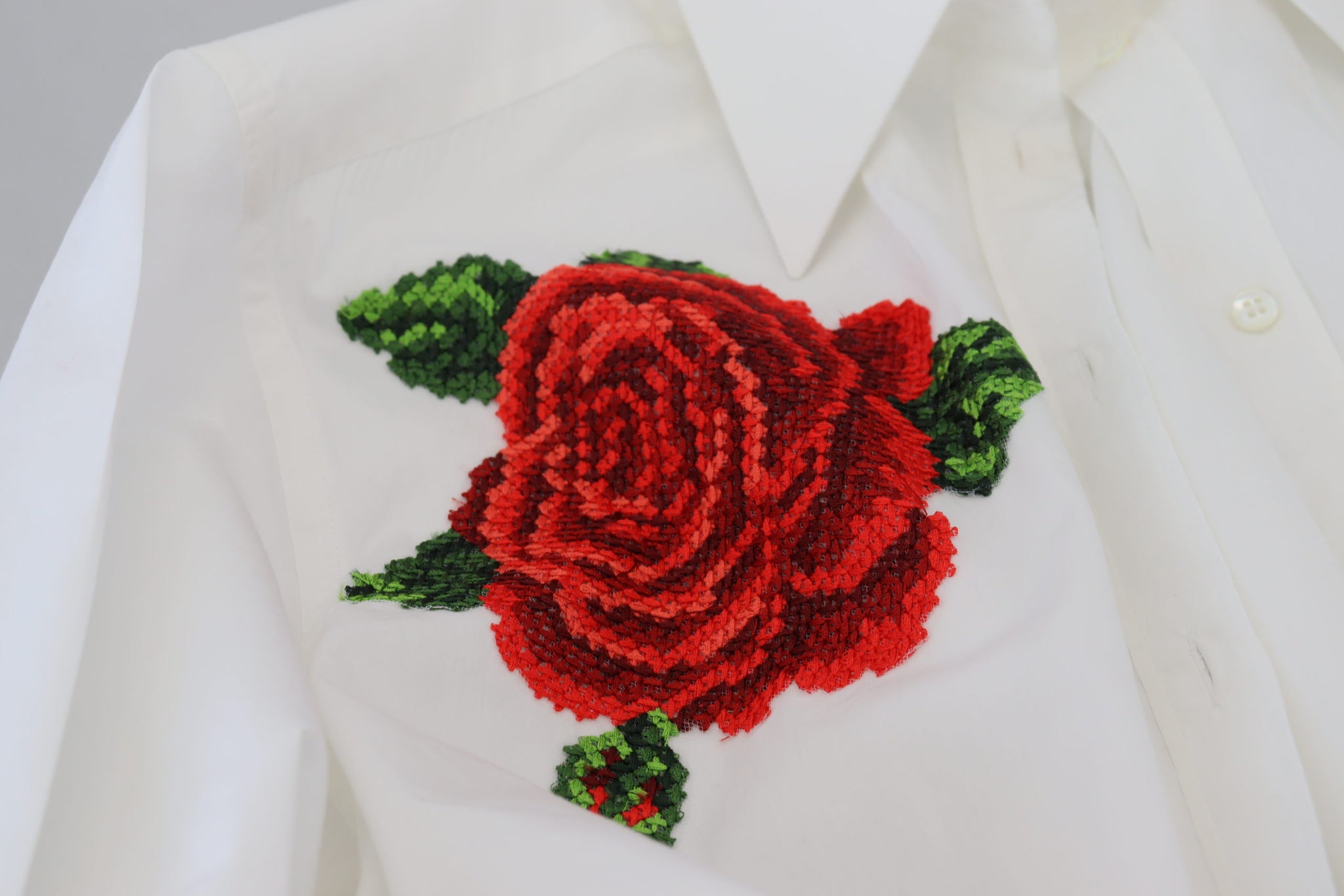 White Cotton Flower Embroidery Shirt Top