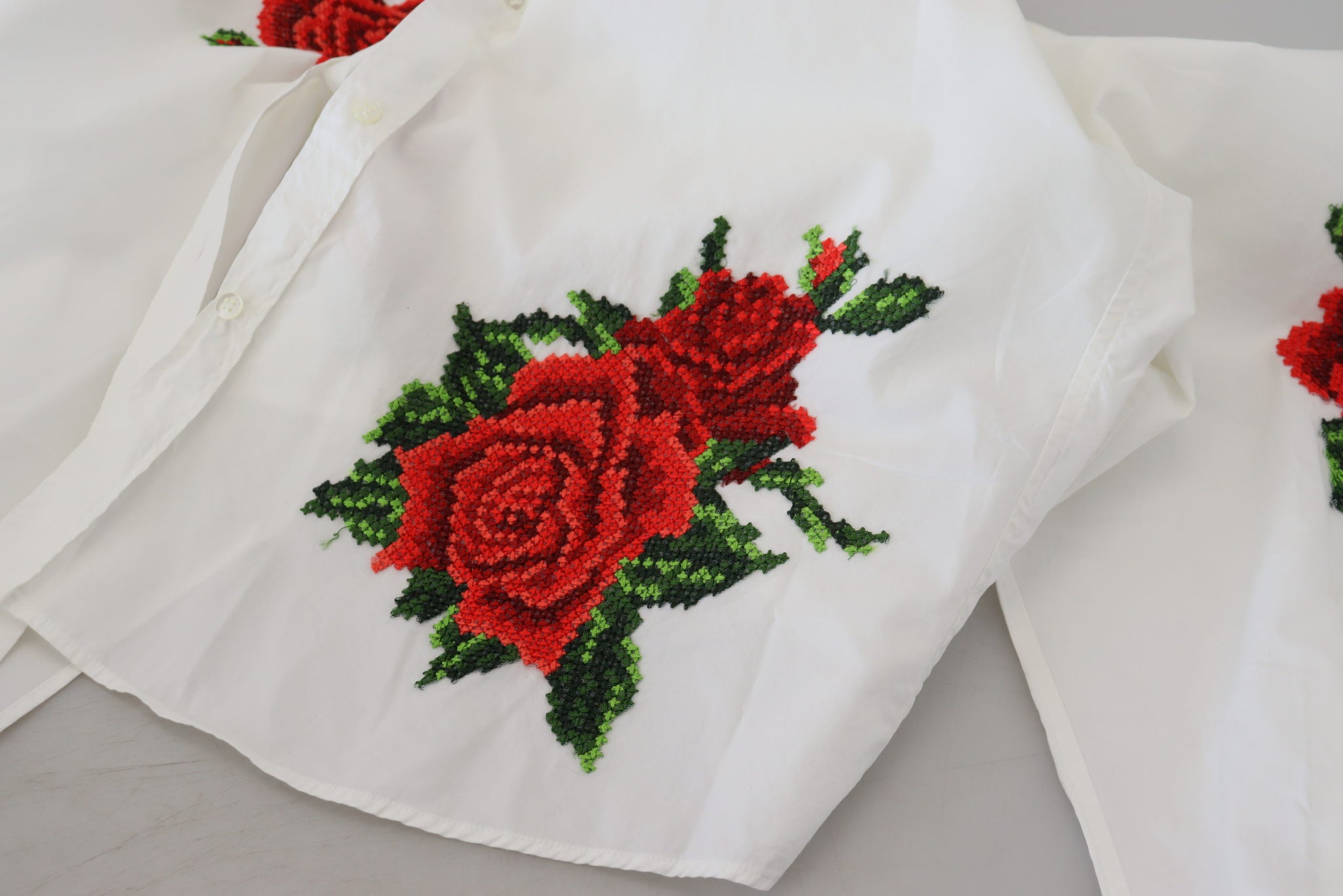White Cotton Flower Embroidery Shirt Top