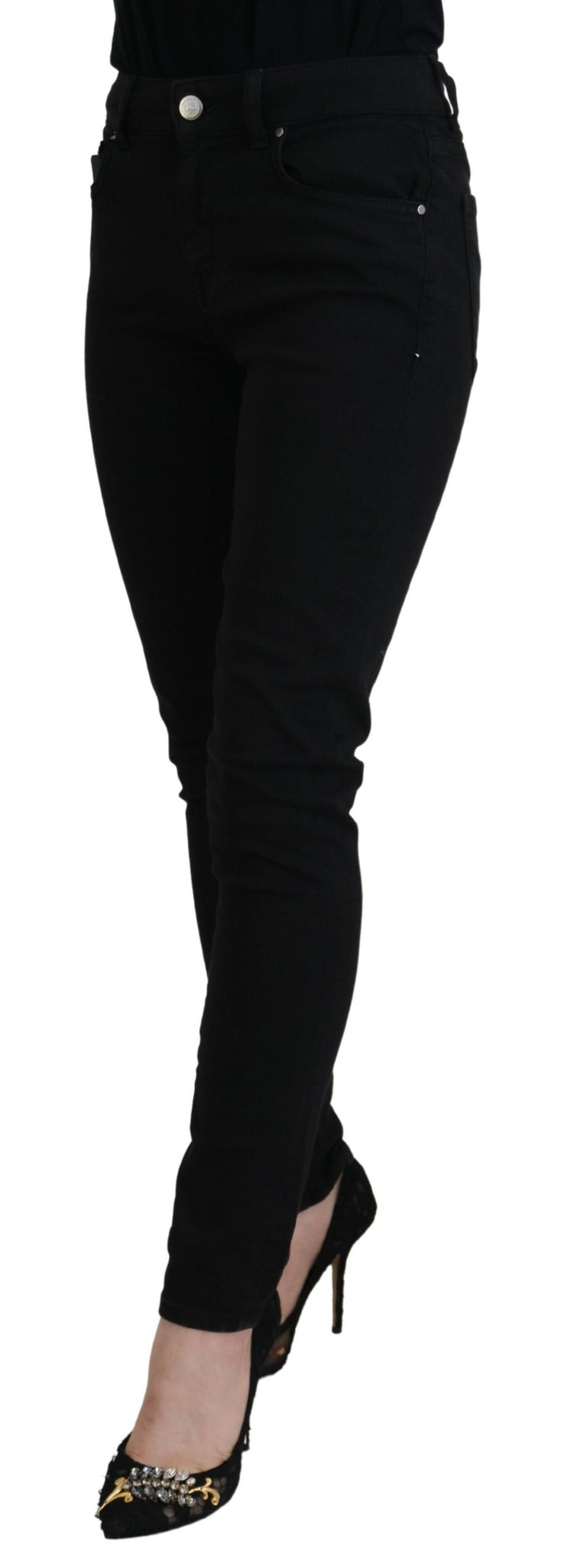 Black Cotton Skinny Mid Waist Denim Jeans
