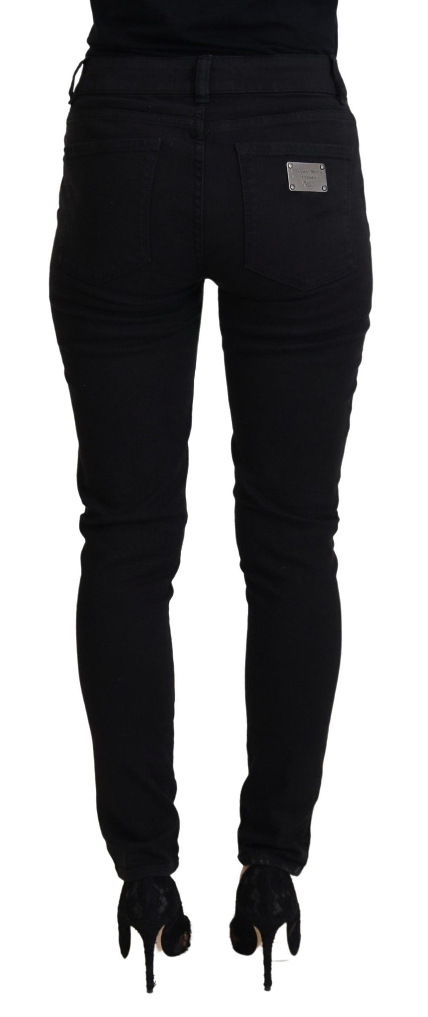 Black Cotton Skinny Mid Waist Denim Jeans