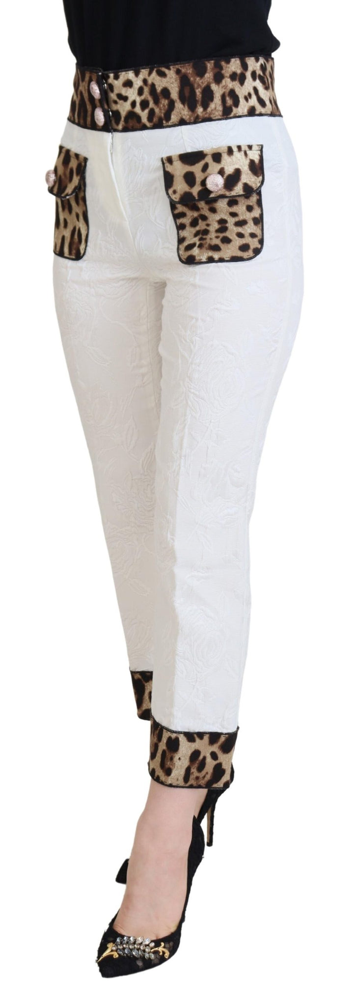 White Leopard Print High Waist Pants