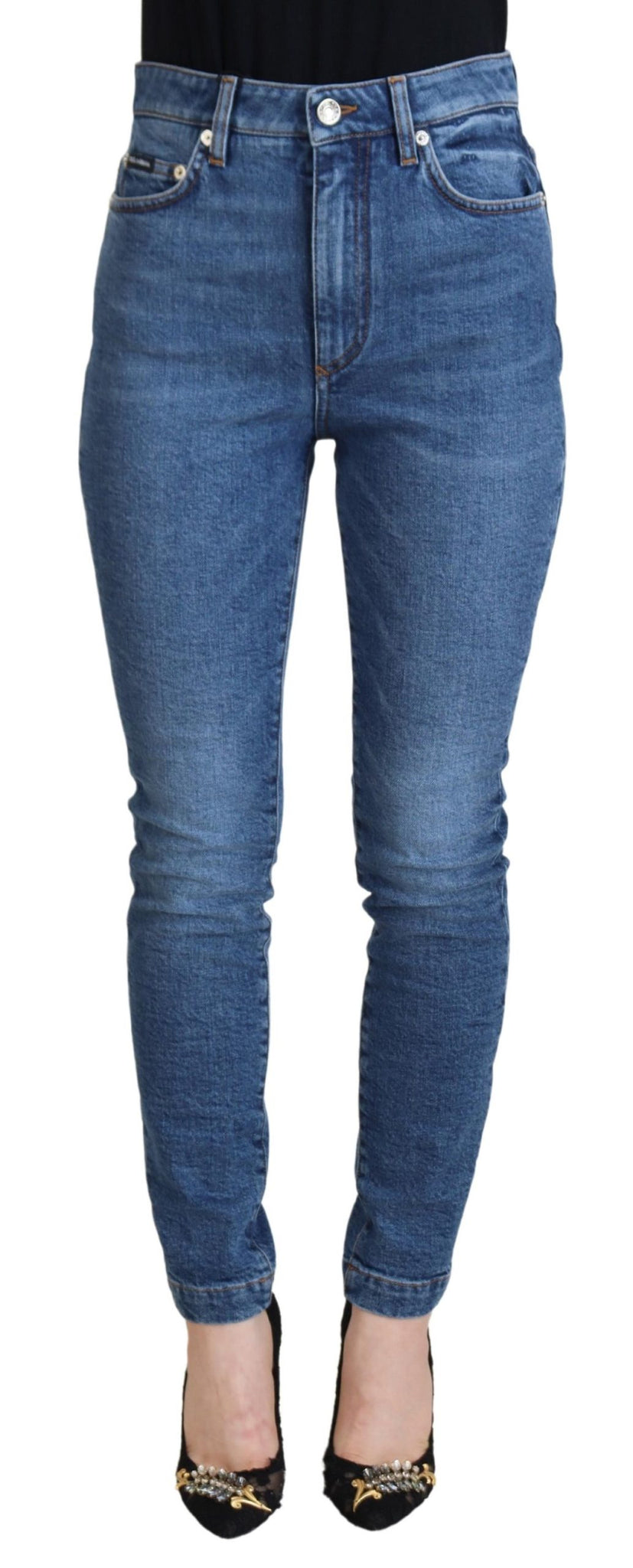 Blue Cotton Skinny High Waist Denim Jeans