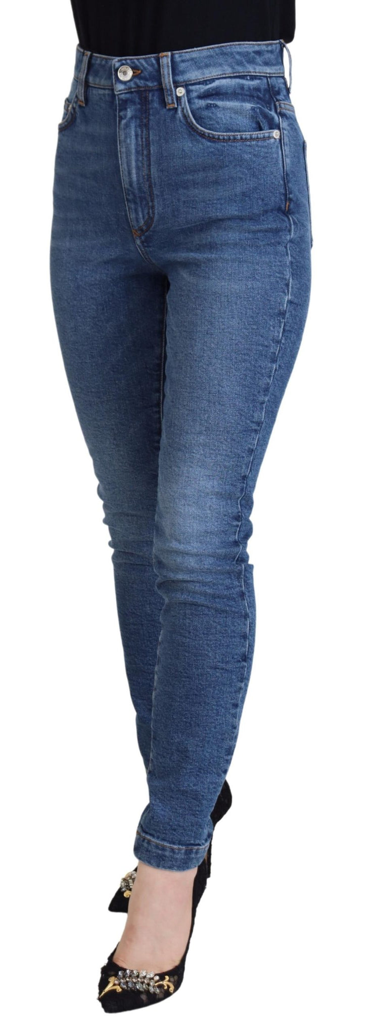 Blue Cotton Skinny High Waist Denim Jeans