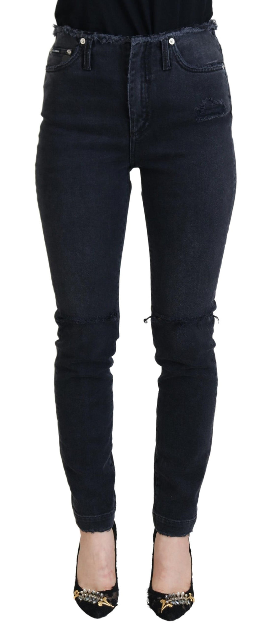 Black Cotton Skinny High Waist Denim Jeans