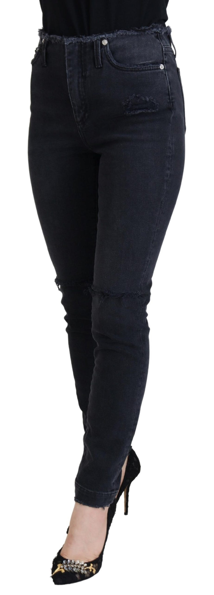 Black Cotton Skinny High Waist Denim Jeans