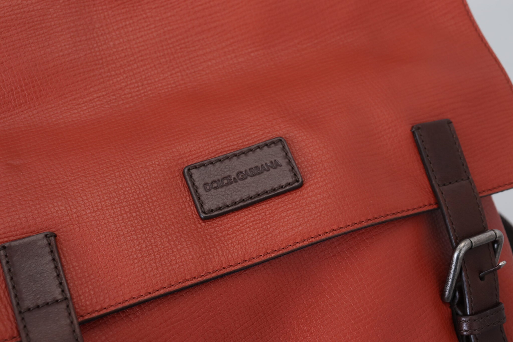 Dolce & Gabbana Orange Leather Logo Plaque Men Backpack Bag