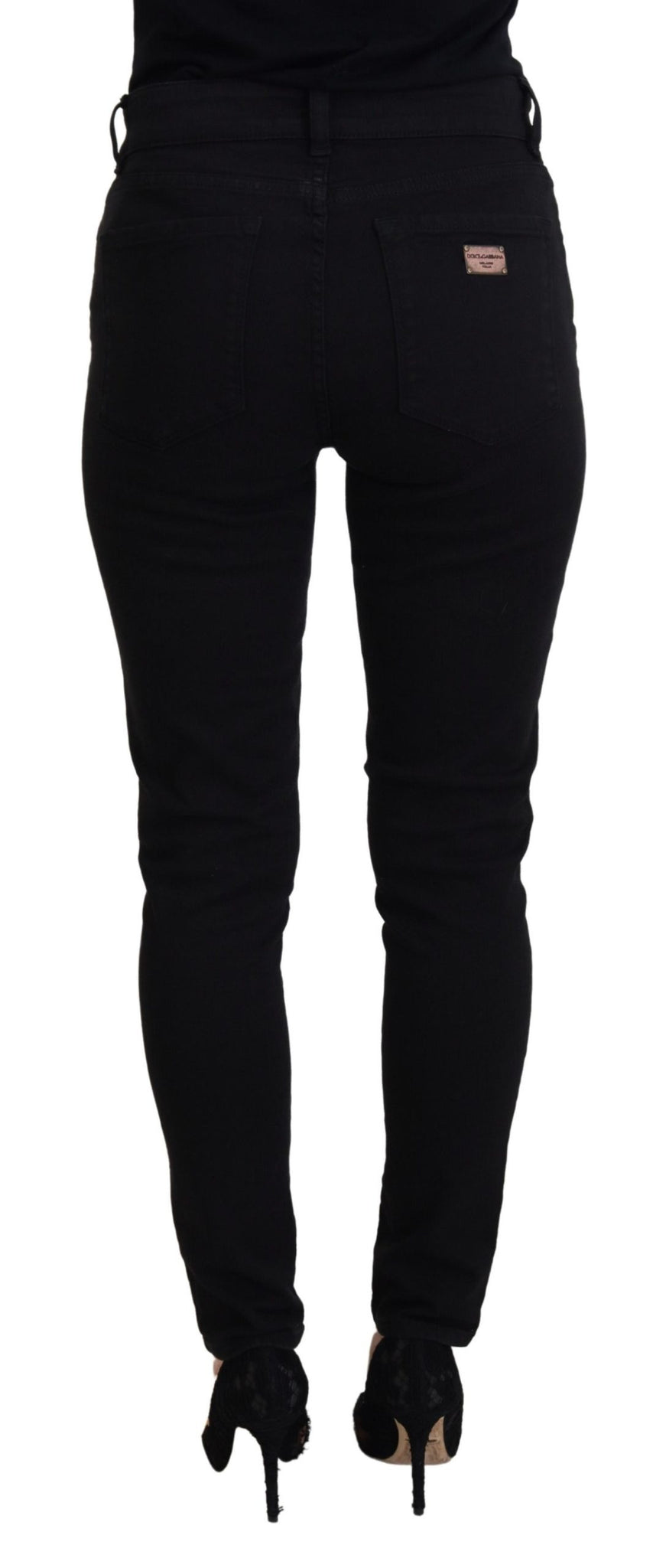 Black Cotton Skinny Mid Waist Denim Jeans