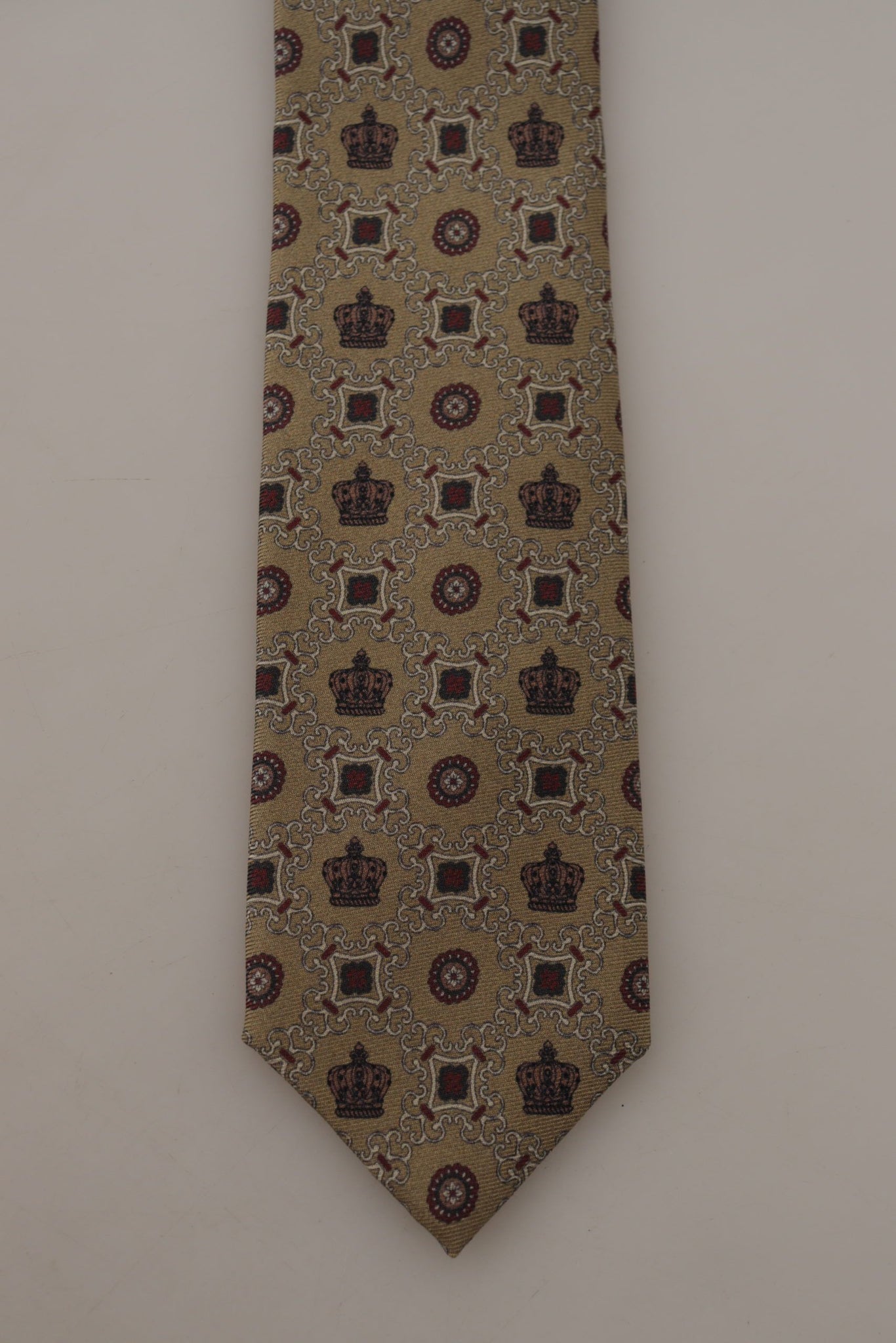 Beige Fantasy Print Silk Adjustable Necktie Accessory Tie