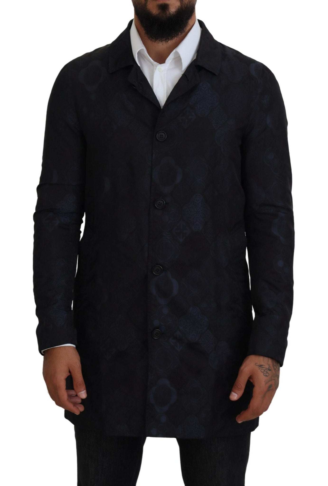 Patrizia Pepe Blue Spolverino Pattern Collared Long Sleeves Jacket