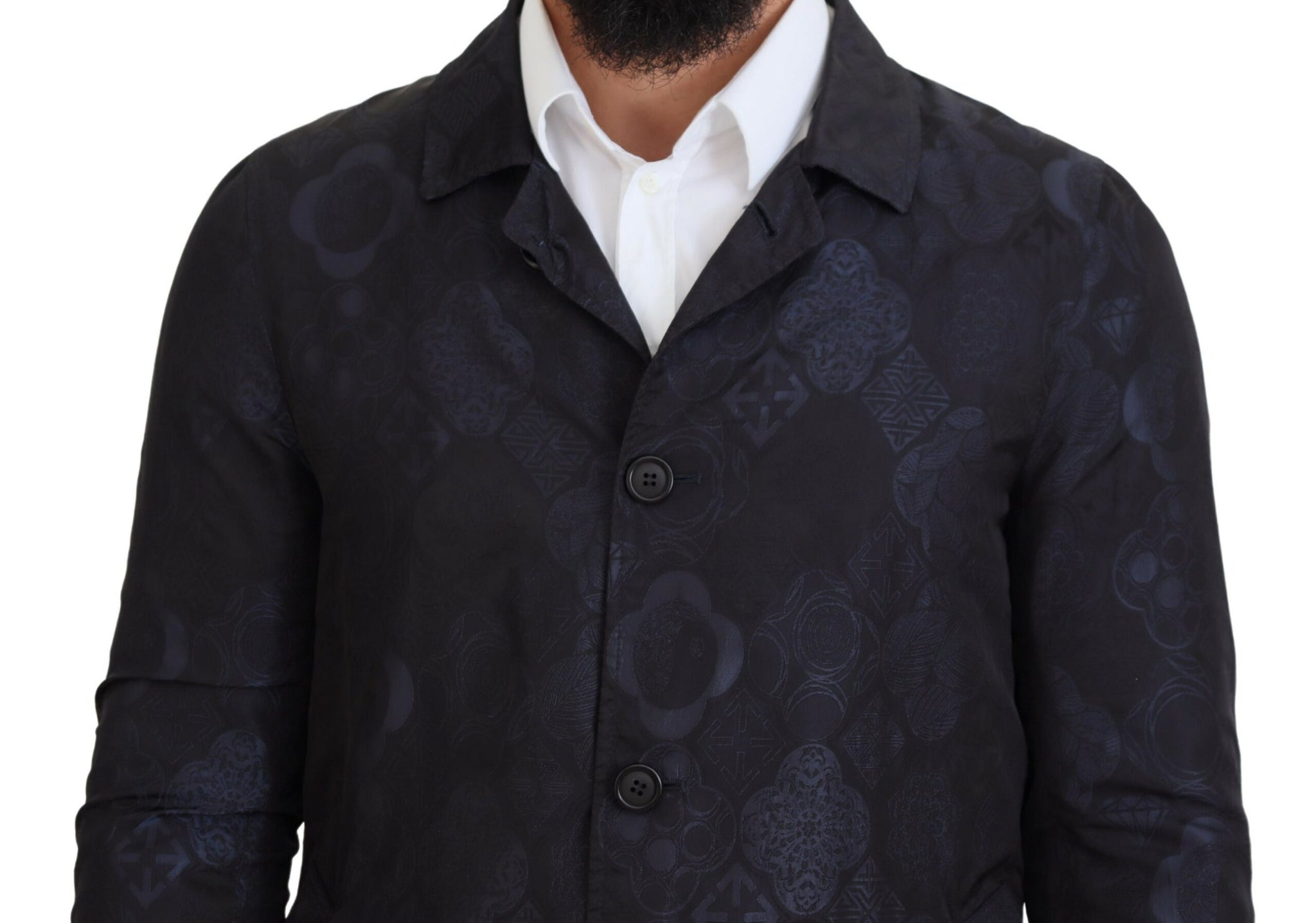 Patrizia Pepe Blue Spolverino Pattern Collared Long Sleeves Jacket