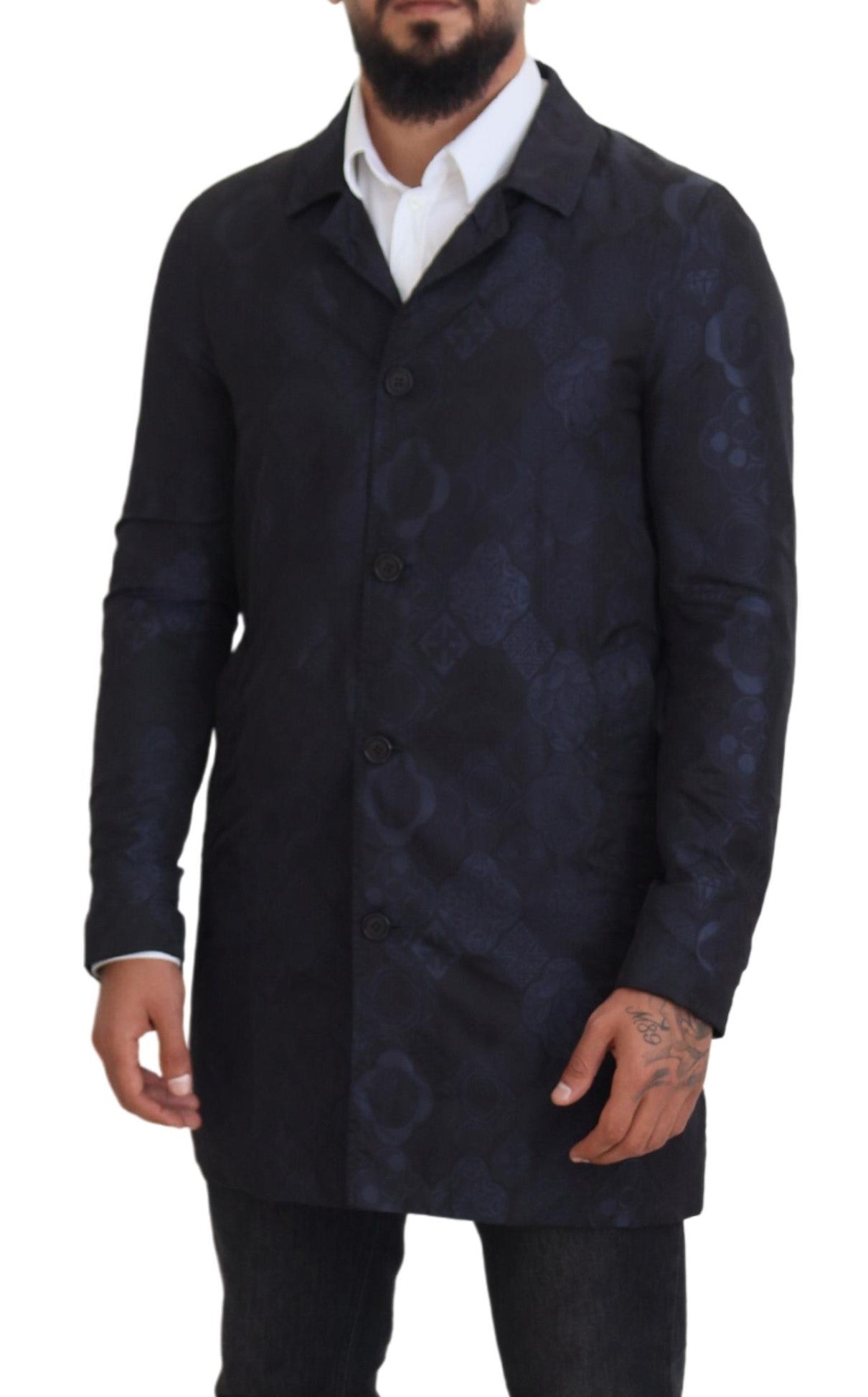 Patrizia Pepe Blue Spolverino Pattern Collared Long Sleeves Jacket