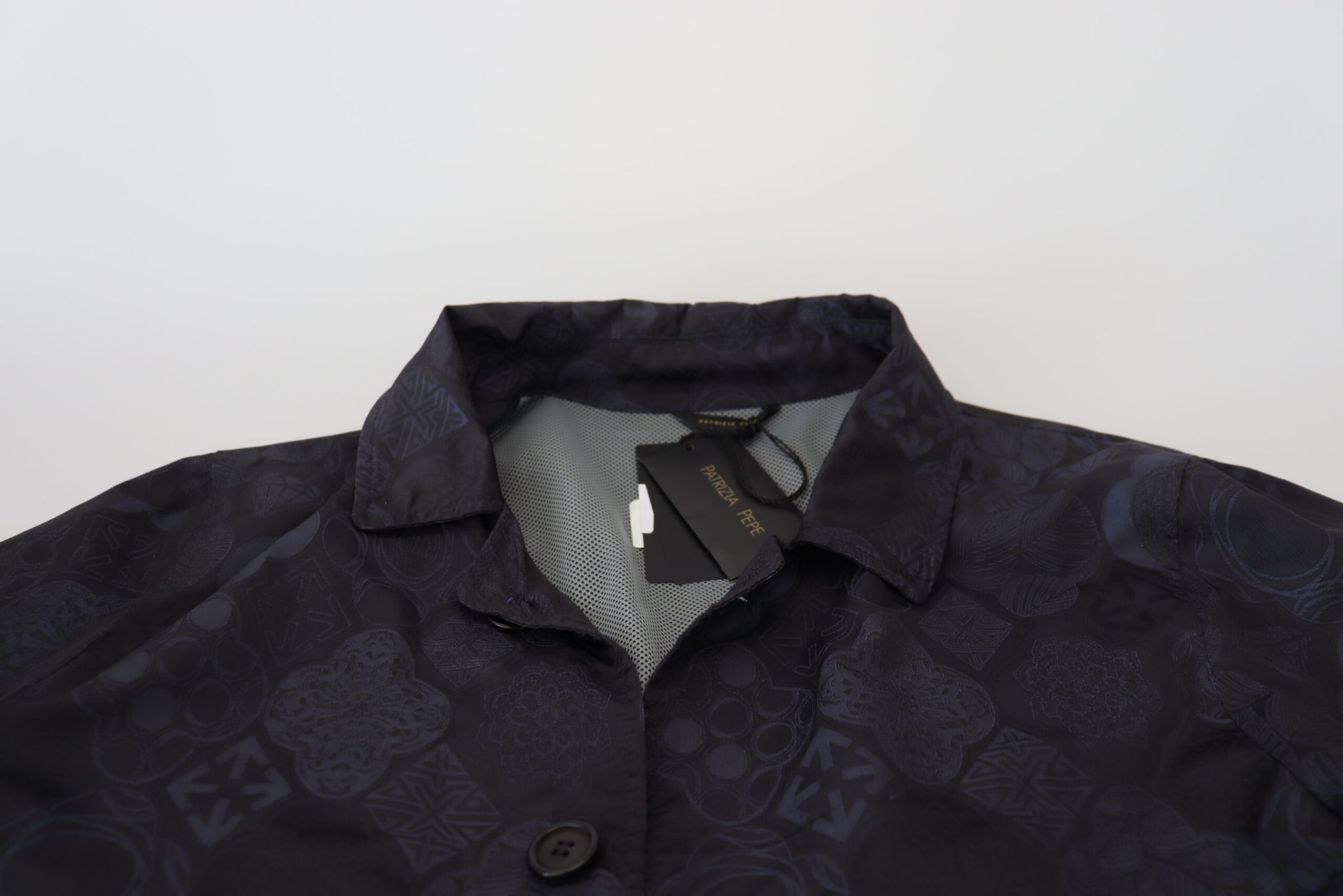 Patrizia Pepe Blue Spolverino Pattern Collared Long Sleeves Jacket