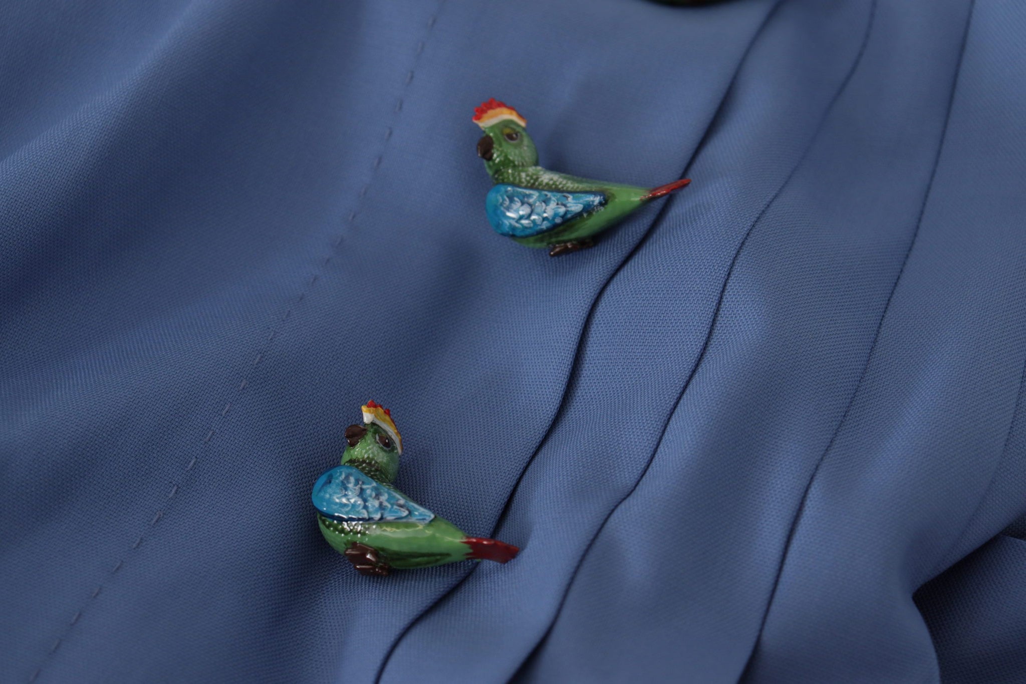 Blue Embellished Pleated Mini Skirt Wool