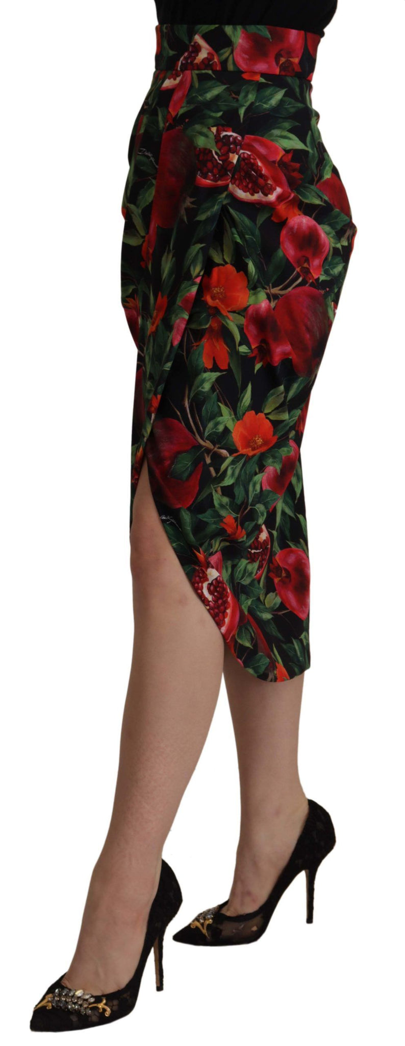 Black Red Fruit Stretch Wrap Skirt