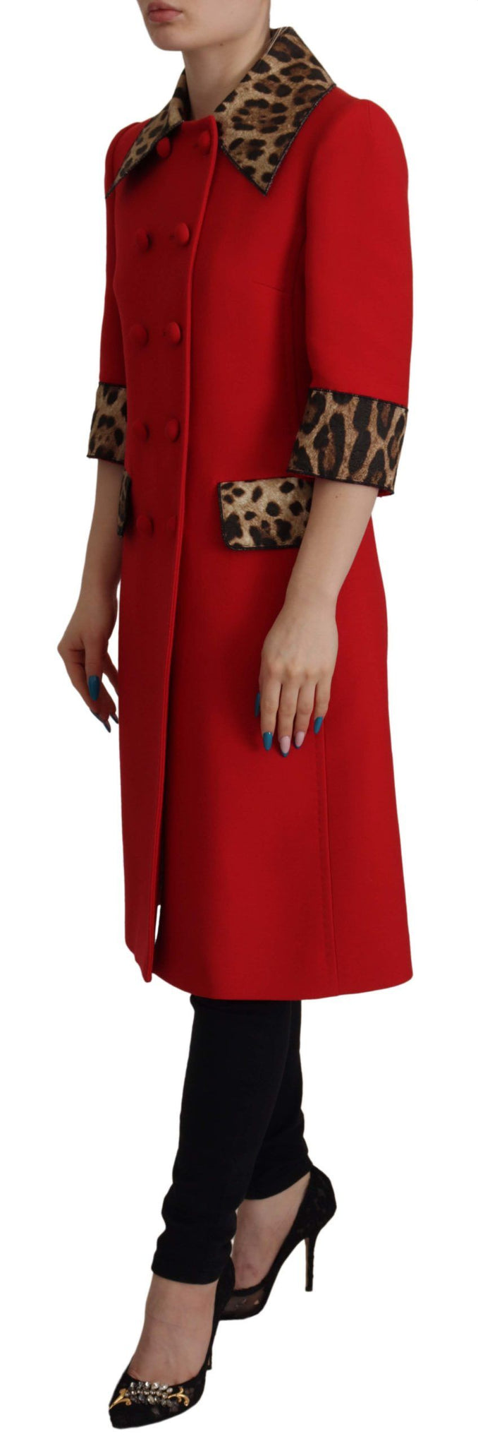 Red Leopard Wool Trenchcoat Jacket