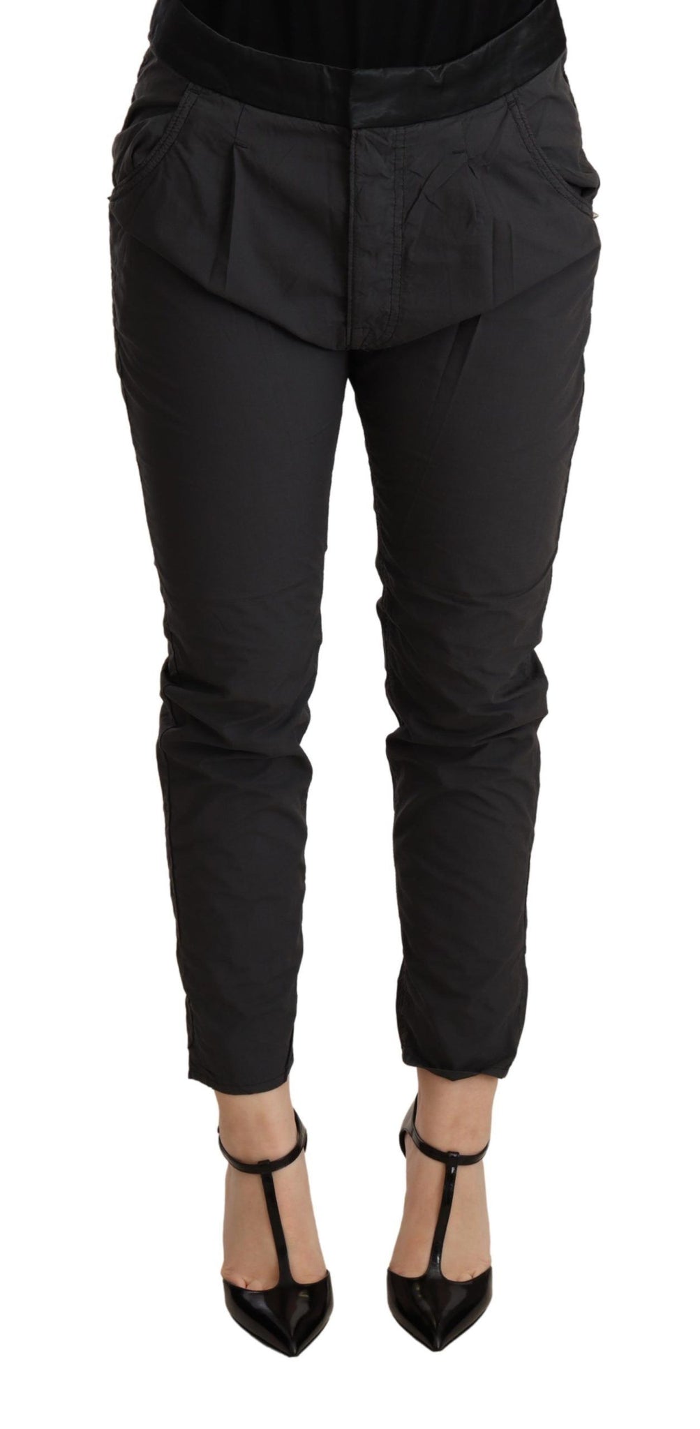 Gray Mid Waist Slim Fit Skinny Cotton Trouser