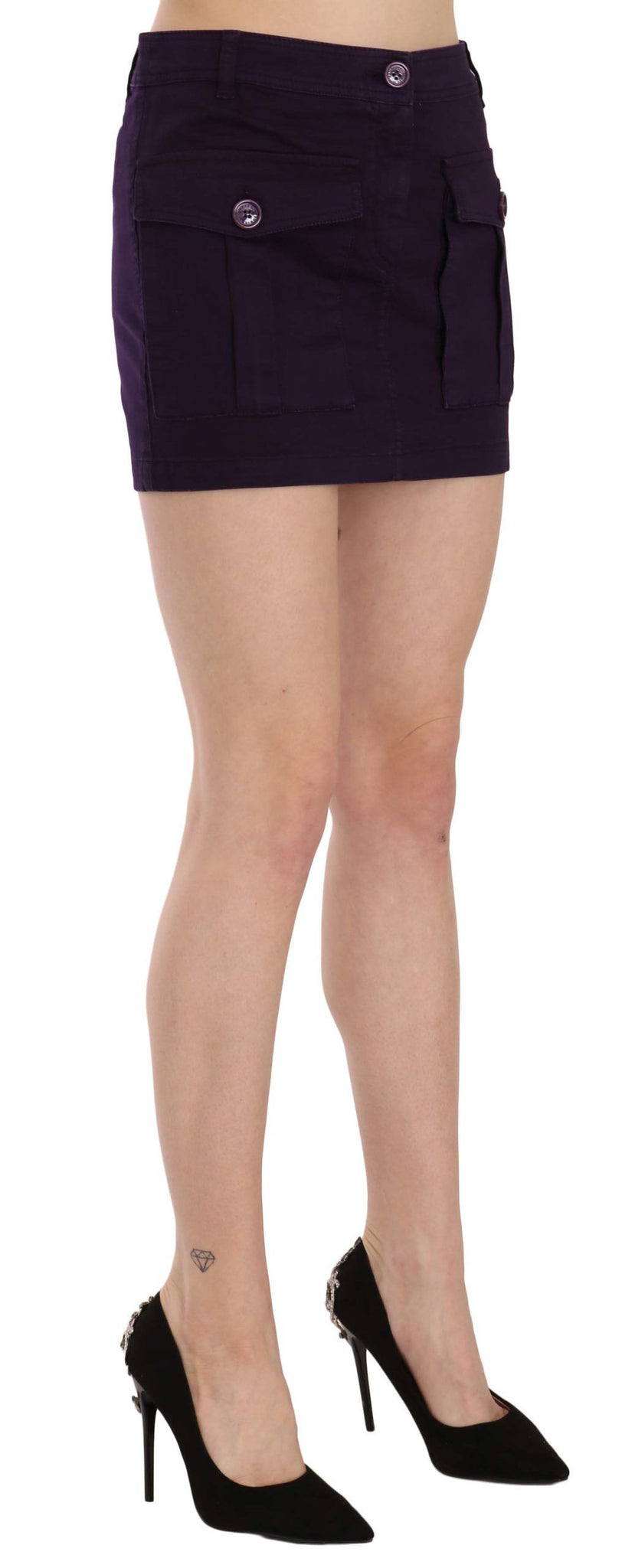 Purple High Waist Button Pocket A-line Mini Skirt