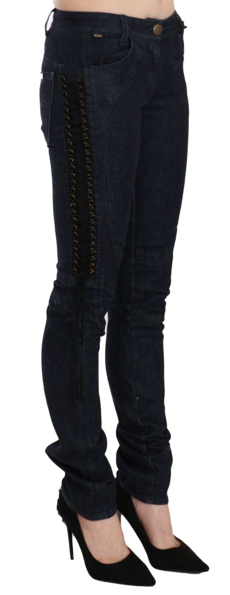 Black Low Waist Skinny Trousers Braided String Pants