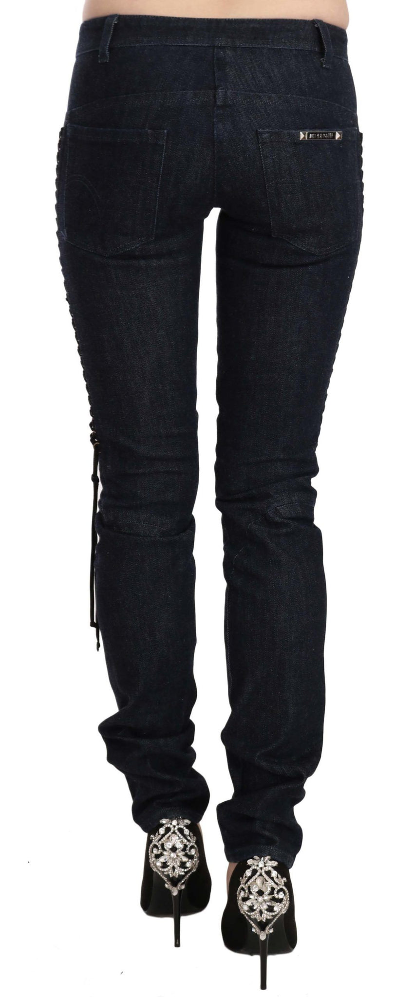Black Low Waist Skinny Trousers Braided String Pants